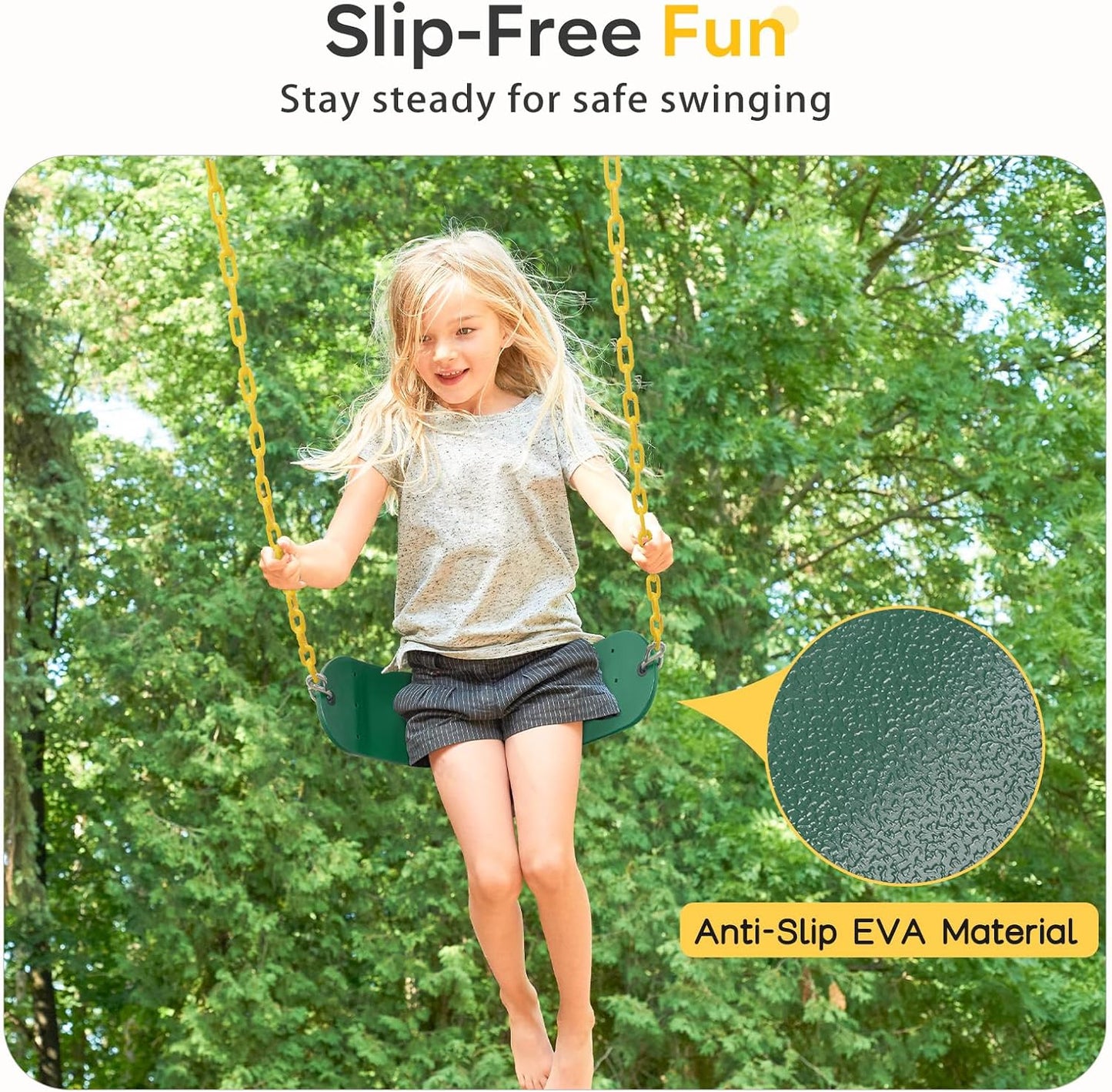 Decorlife 2 Pack Outdoor Swings Seats with 66" Rust-Resistant Heavy Duty Chain, Playground Swing Set Accessories Replacement Anti-Slip Seats, Backyard Swing Support 330lb for Kids or Adults (Green)