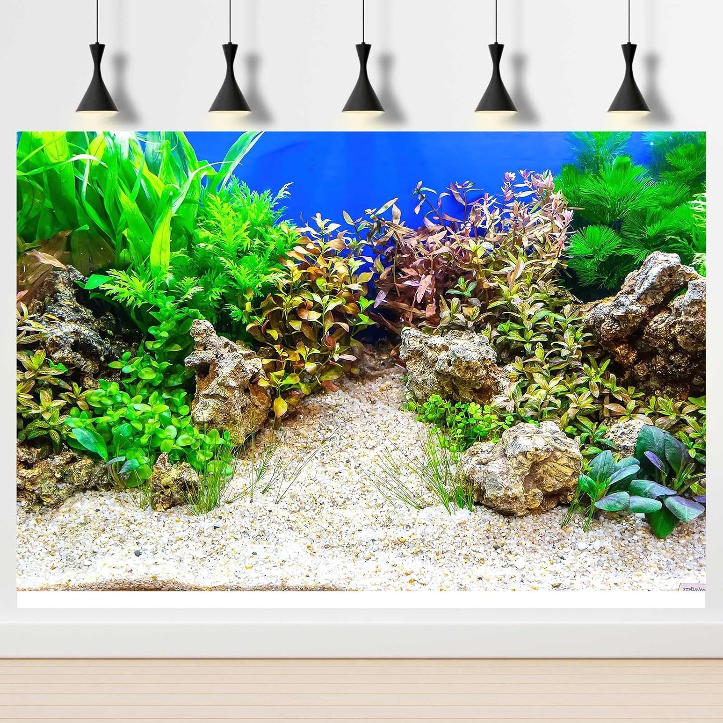 Aquarium Background Underwater Grass Leaves with Pebble Aquarium Backdrop Vivid and Fresh Green Aquatic Plant Stone River Bed and Lake Fish Tank Background Decor Vinyl 48x20in