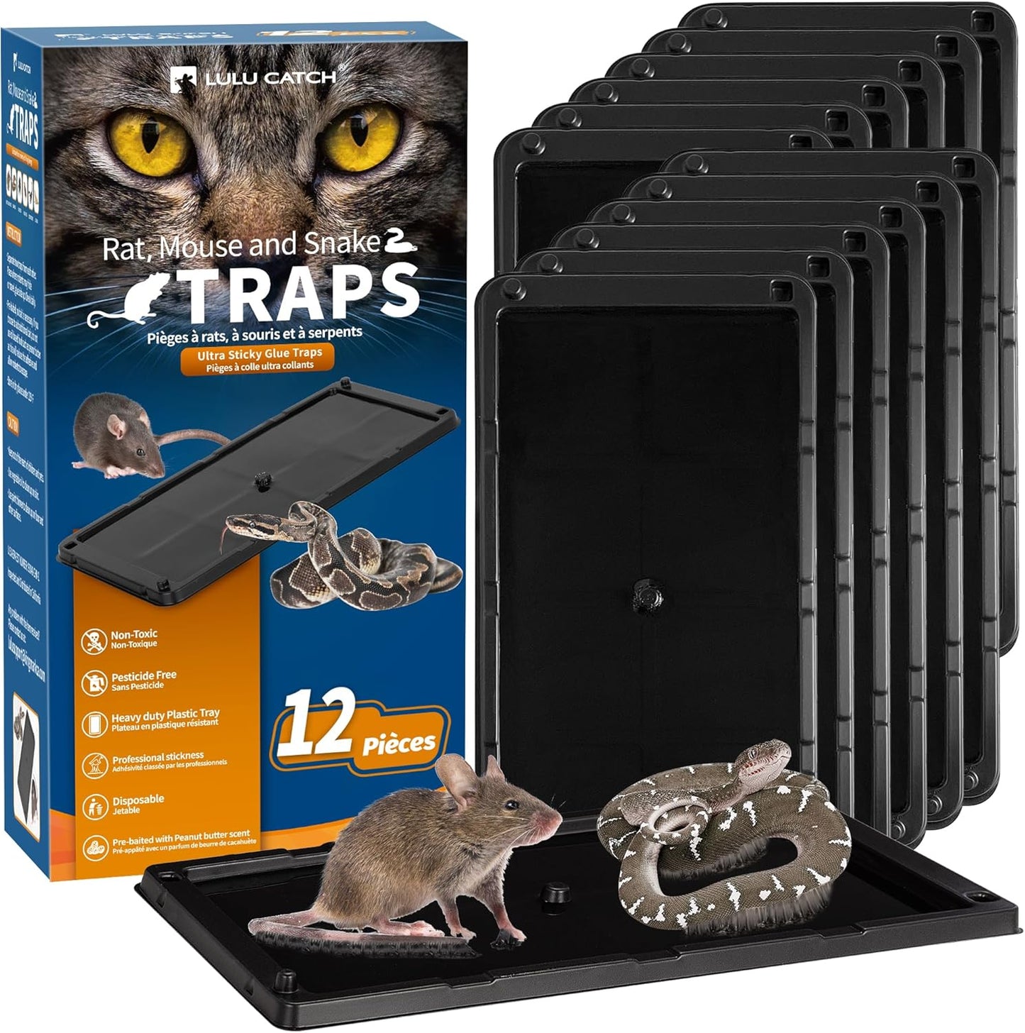 LULUCATCH Mouse Traps, 12 Pack Glue Traps, Pre-Baited Non-Toxic Bulk Mouse Traps Indoor for Home, Rat Traps Indoor for Mole, Mice, Snakes, Rodents, Pet Safe Pest Control