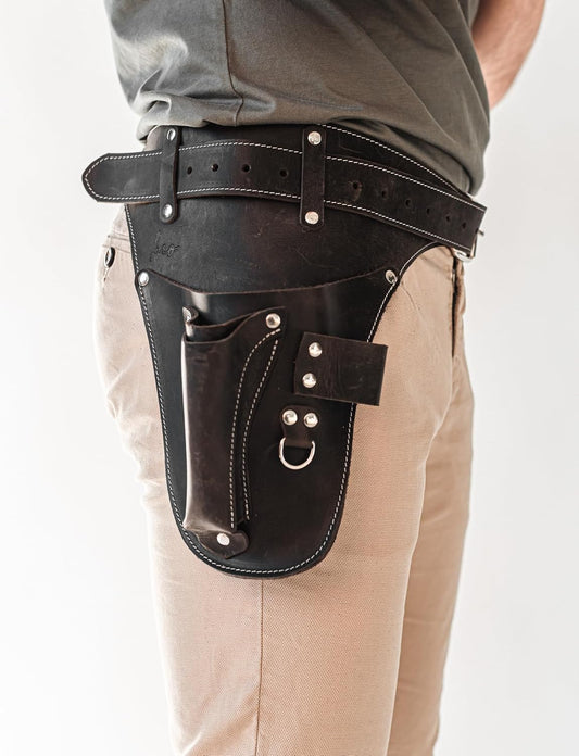 Garden Florist Tool Belt for Men | Leather Tool Belt for Women | Handmade Belt for Gardener, Electrician, and Carpenter | Leather Florist Belt (Brown CrazyHorse) (Black crazy-horse, one size)
