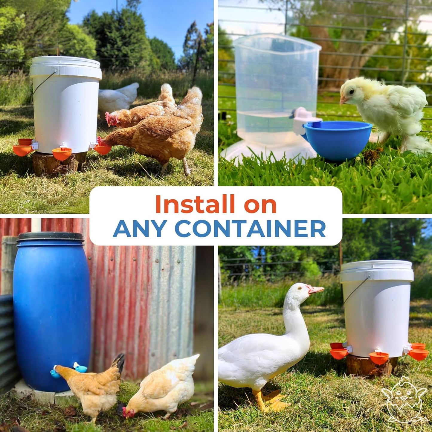 Lil Clucker - Blue Large Automatic Chicken Waterer Cups Suitable for Ducks, Geese, Turkeys, and Bunny Rabbit - Water Feeder Kit - Poultry Waterer - Pack of 8…