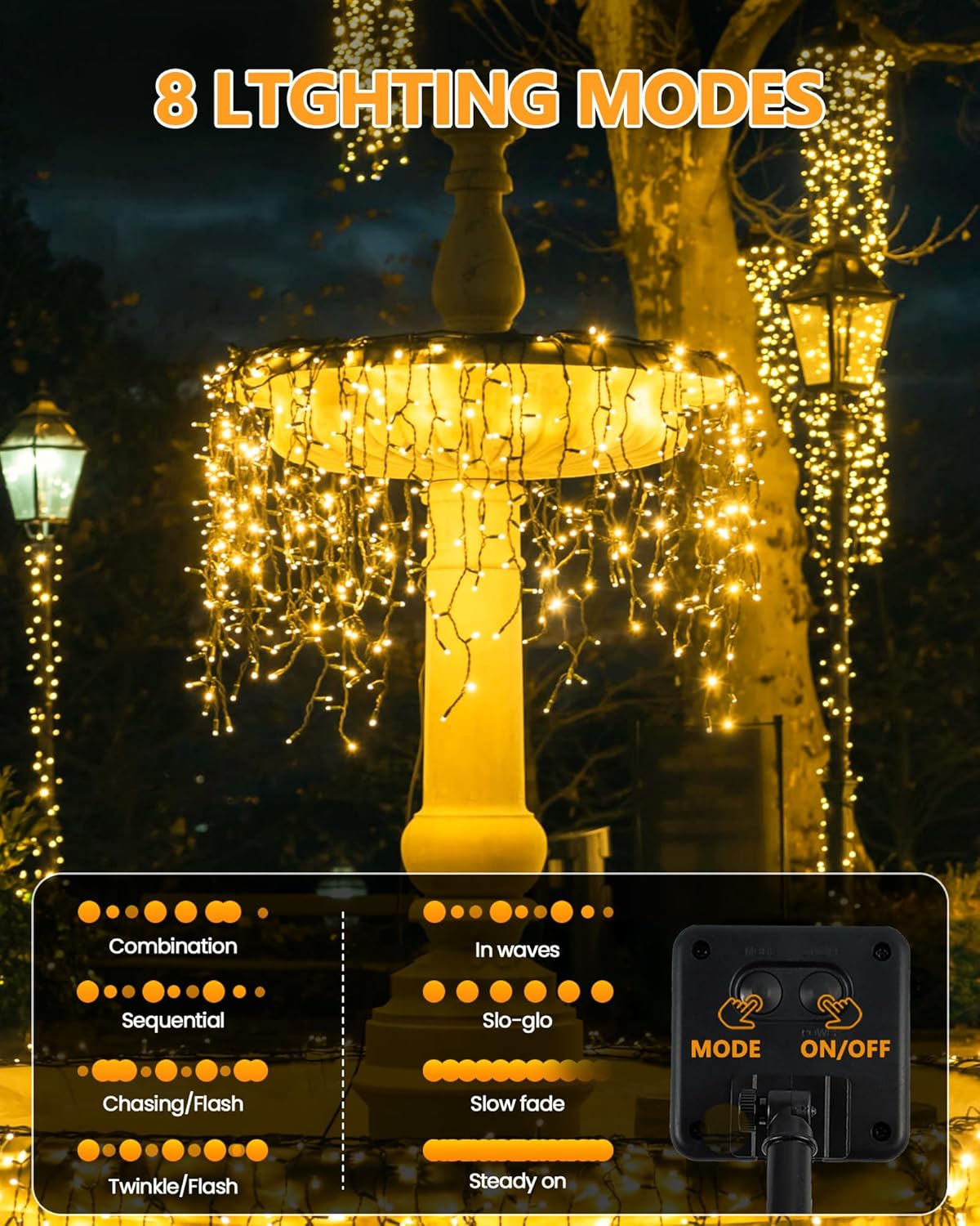 6 Pack Solar Christmas Lights Outdoor Waterproof, 600 LED 198 FT Solar Powered String Lights Outdoor with Green Wire 8 Lighting Modes, Mini LED Xmas Tree Light for Fence Party Decorations, Warm White