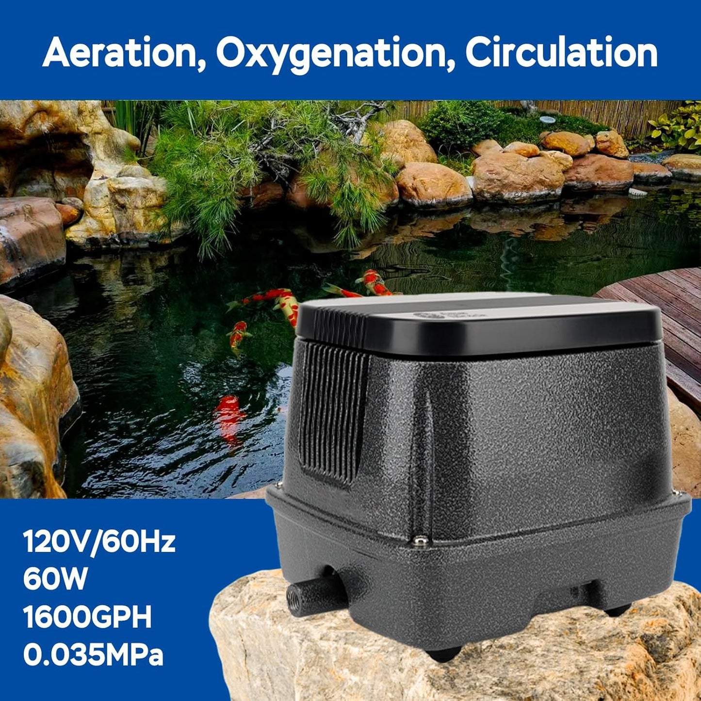 AquaMiracle Linear Air Pump ZP-40/ZP-60/ZP-100/ZP-200 for Pond Aeration, 635/950/1600/4000GPH Septic Air Pump Pond Aerators for Outdoor Ponds, Waste Treatment, Aquarium, Fish Farm, Seafood Restaurant