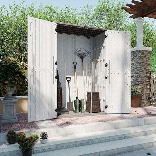 Aoxun 64 Cu.Ft Outdoor Storage Shed with Floor, Waterproof Horizontal Resin Cabinet for Garage Storage, Pool Storage, Bike Shed, Garden Shed