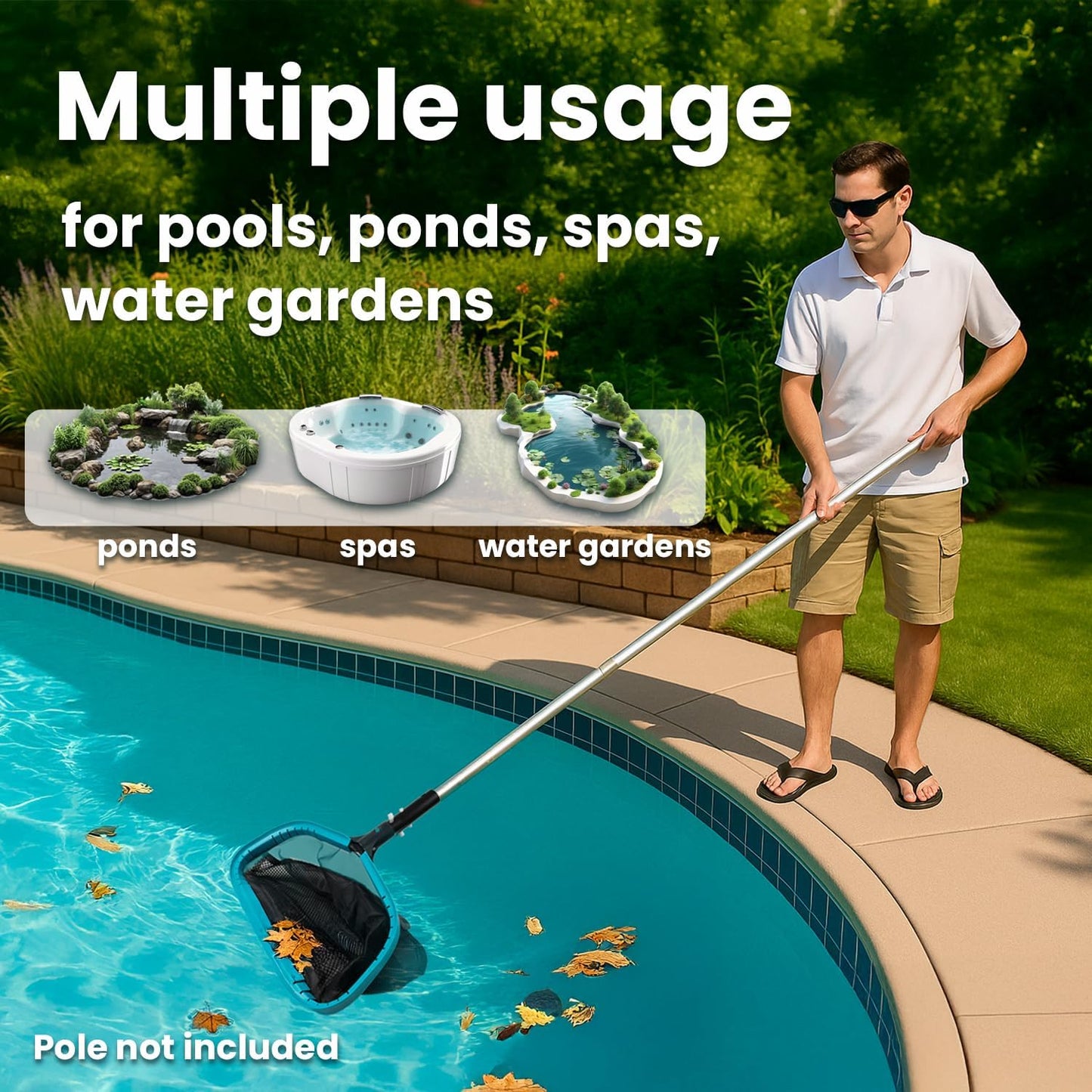 XtremepowerUS 17" Wide Pool Net, Professional Swimming Pool Leaf Skimmer Nets for Cleaning Double-Layer Deep Net Easy Scoop Edge,Debris Pickup