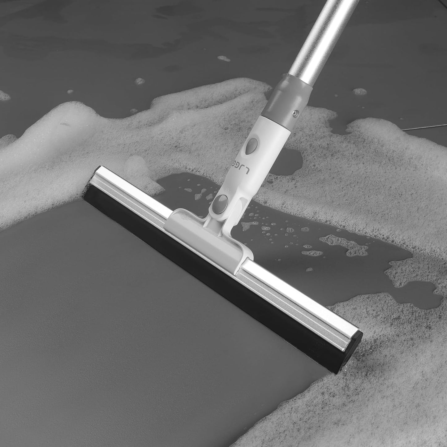 Squeegee Broom for Floor, 17" Rubber Squeegee with 51" Aluminum Alloy Pole for Bathroom Tile, Garage Concrete, Deck, Shower Glass, Window Cleaning, Squeegee Broom for Household Floor