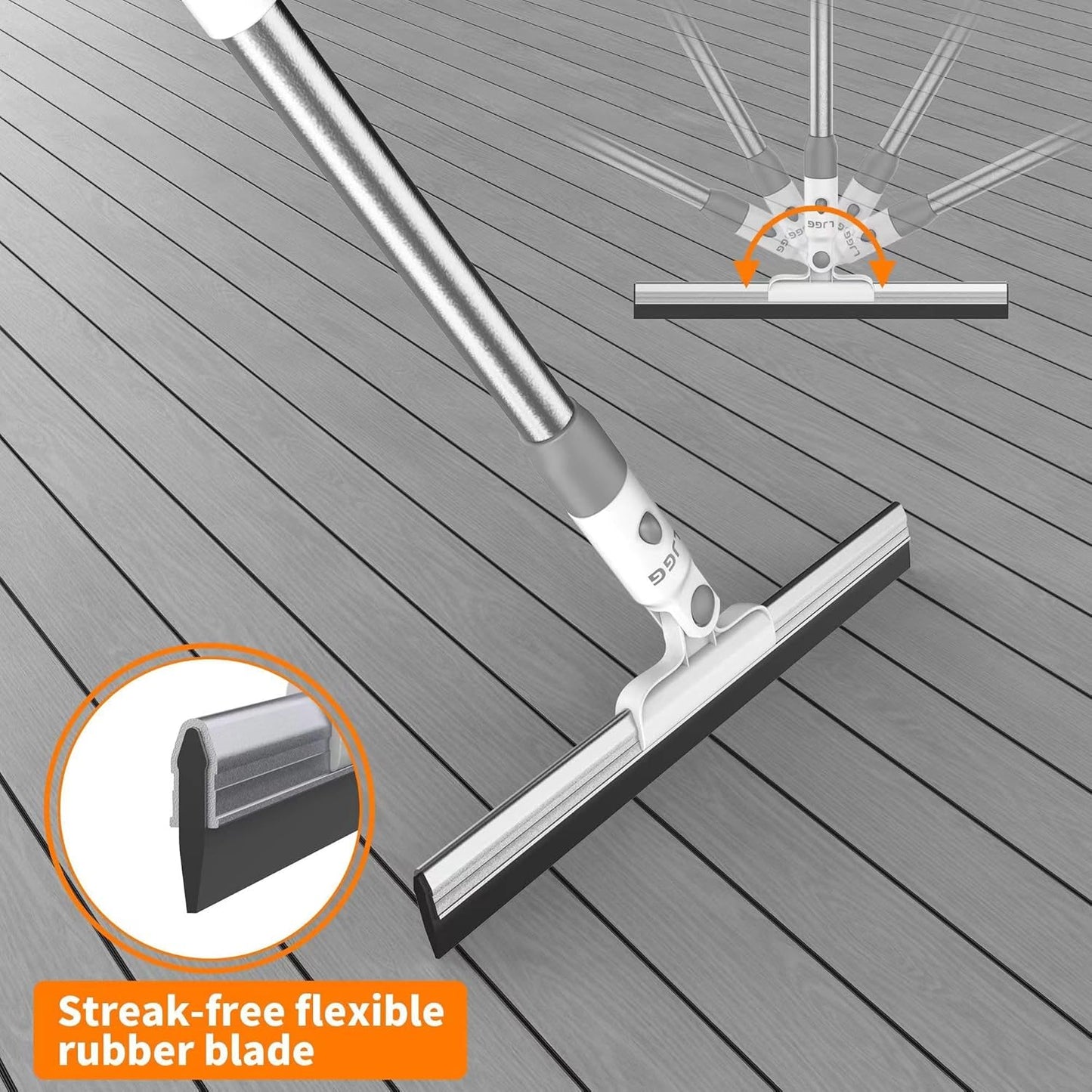 Squeegee Broom for Floor, 17" Rubber Squeegee with 51" Aluminum Alloy Pole for Bathroom Tile, Garage Concrete, Deck, Shower Glass, Window Cleaning, Squeegee Broom for Household Floor