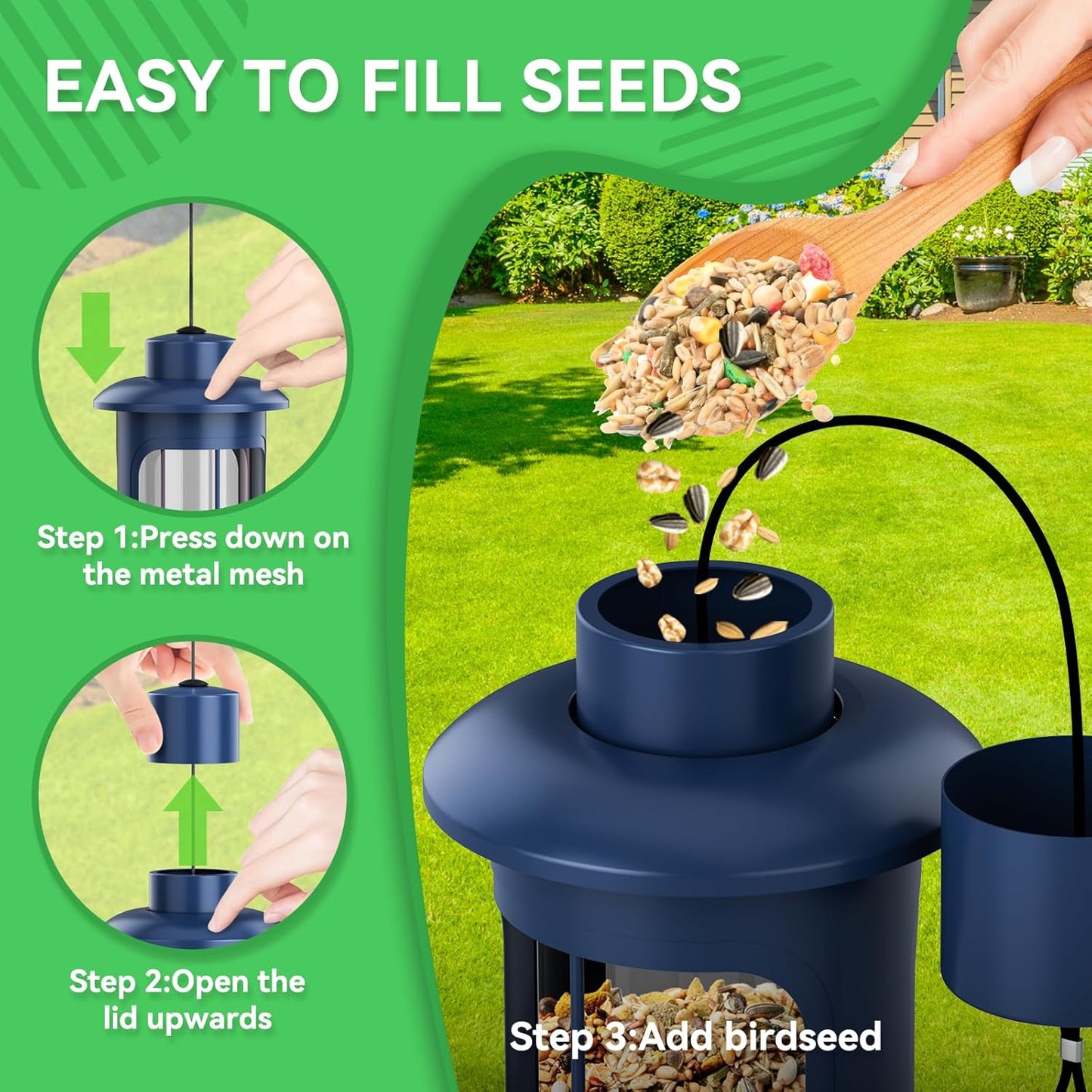 Squirrel Proof Bird Feeders for Outdoors Hanging, Metal Squirrel Proof Bird Feeder with Gravity Protection, 3LB Large Capacity Wild Bird Feeders for Outside Finch, Cardinal, Blue Jay (Blue)