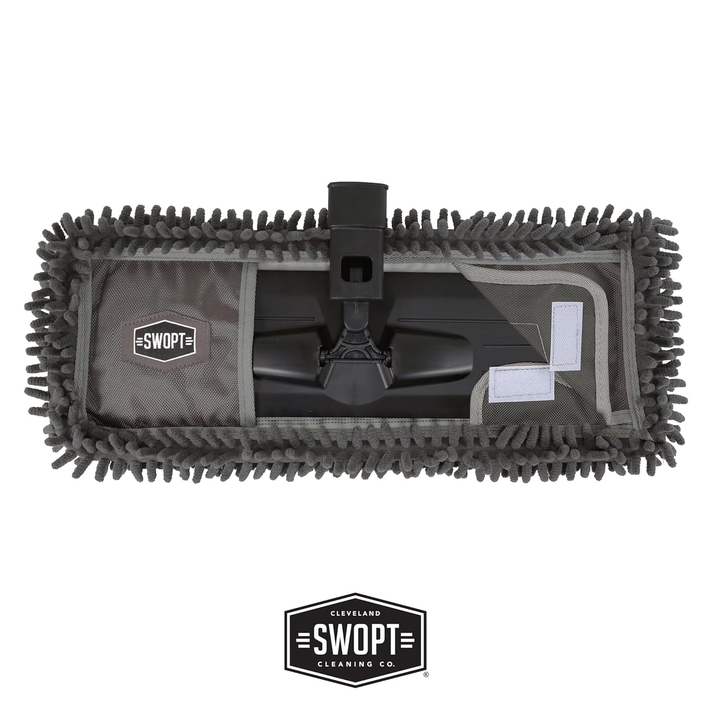 SWOPT 18” Microfiber Dust Mop + 60" Steel Handle, Combo — Includes Additional 18” Microfiber Refill, Machine Washable — Dust Mop Head with Long Handle Interchangeable with All SWOPT Cleaning Products