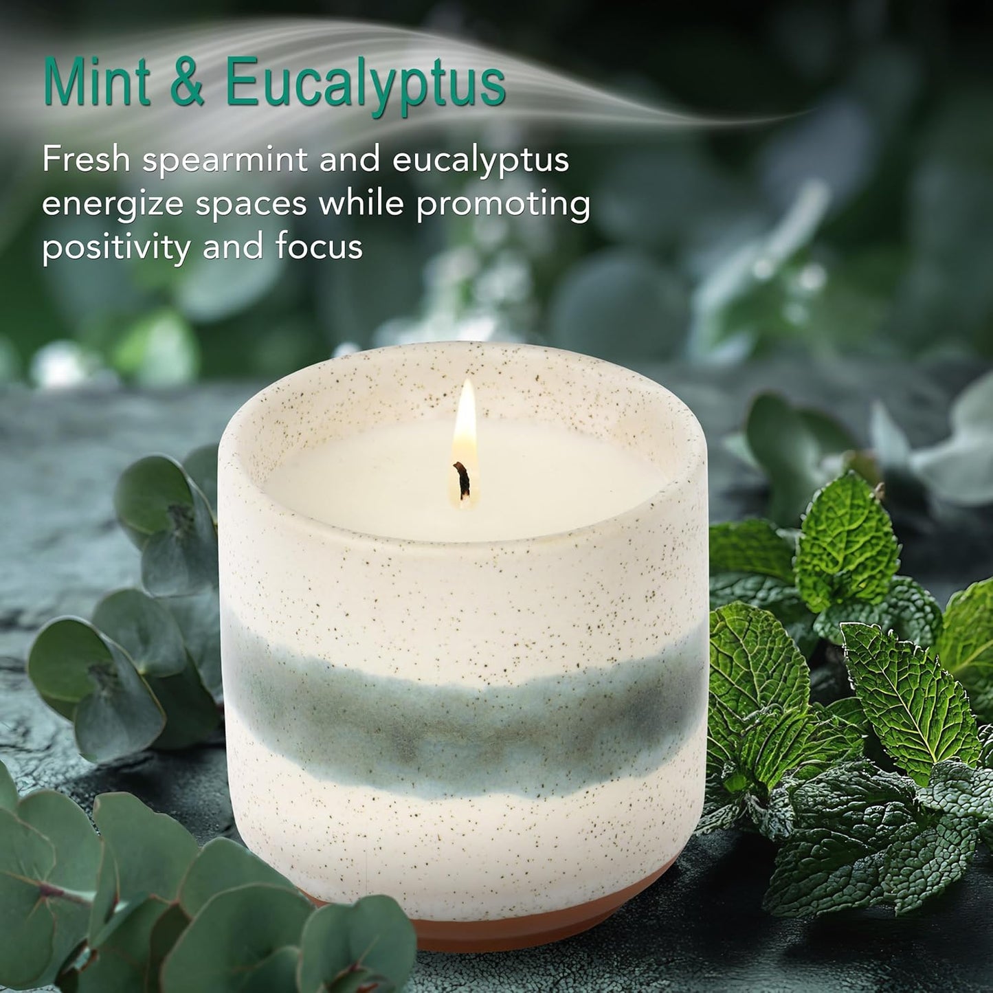 The Growing Candle, Mint & Eucalyptus Scented, 8.5oz Ceramic Pot, Aromatherapy Candles, 100% Soy, Edith