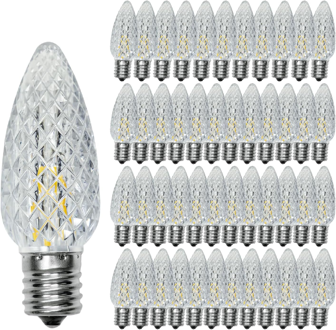 C9 Christmas Replacement LED Light Bulbs, E17 Base Commercial Grade Holiday Bulbs, 4W 5W 6W 7W Incandescent Equivalent, Warm White 2200K, Clear Plastic Bulbs for Christmas String Light - 50 Pack