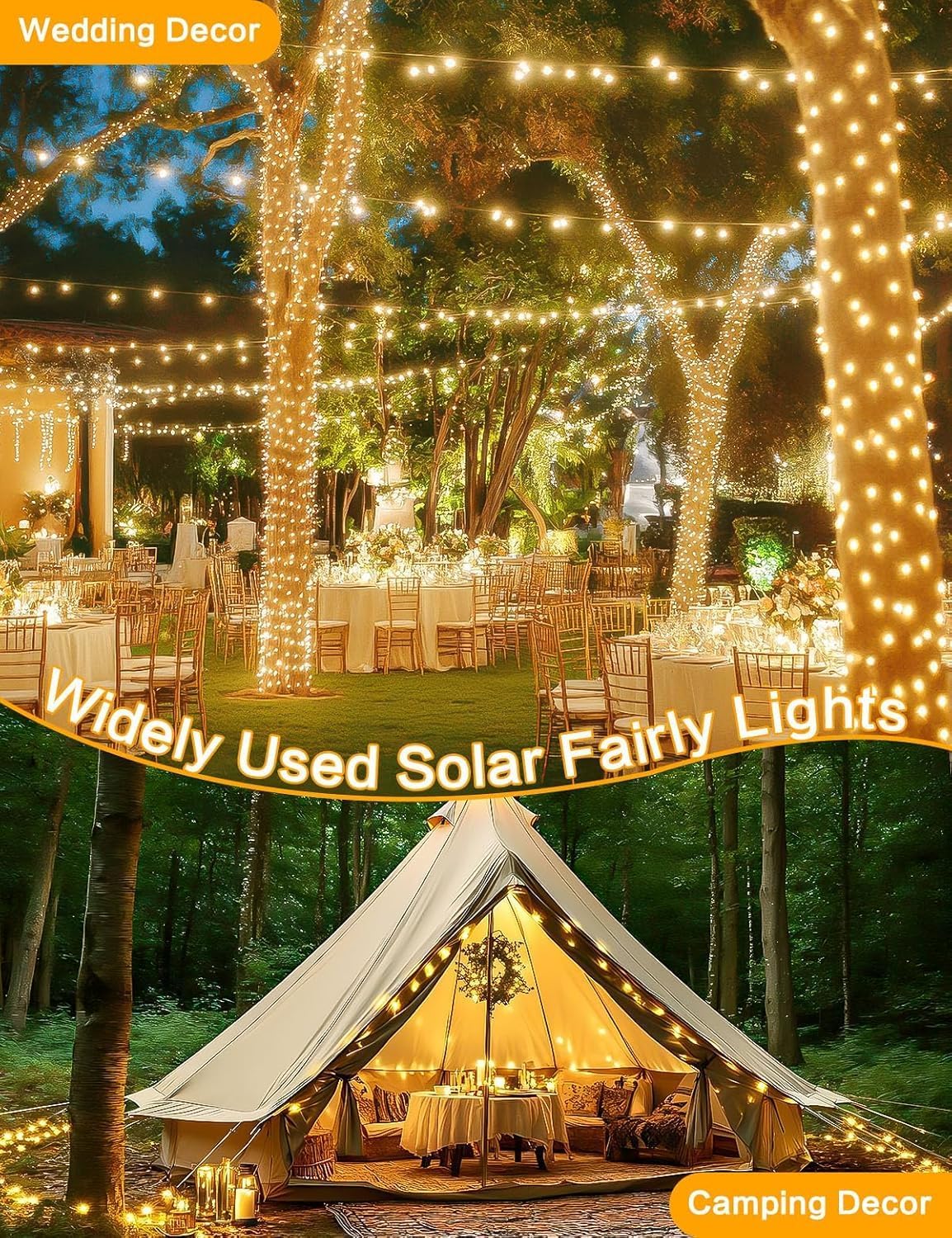 Solar Christmas String Lights Outside, 3 Pack Total 120FT 300 LED Solar Garden Twinkle Lights Outdoor, Waterproof with 8 Modes Solar Fairy Lights for Patio Party Wedding Christmas Decor (Warm White)