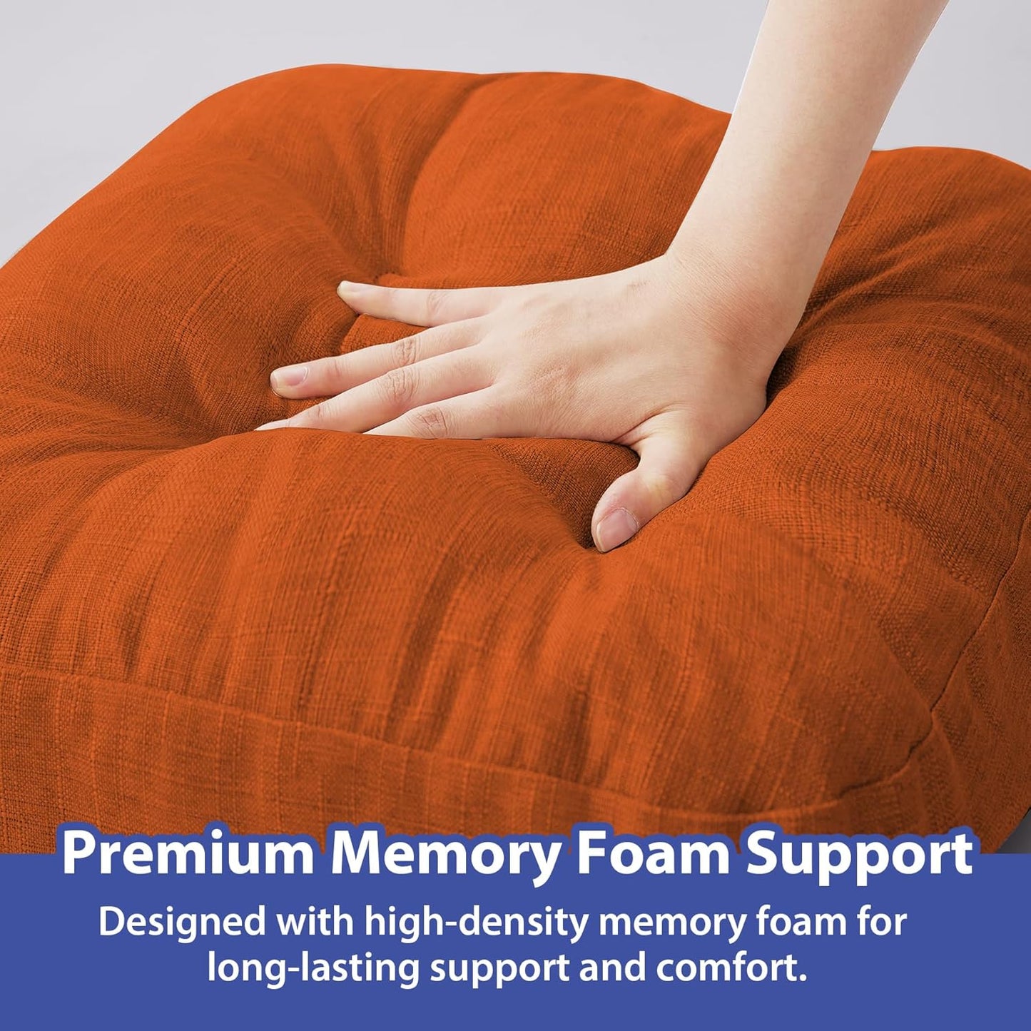 Chair Cushions for Dining Chairs, Dining Chair Cushions, Tufted Indoor Chair Pads with Ties & Non Slip Backing, Seat Cushions for Kitchen Chairs 16.5” x 16.5” x 3.5”, Set of 6, Orange