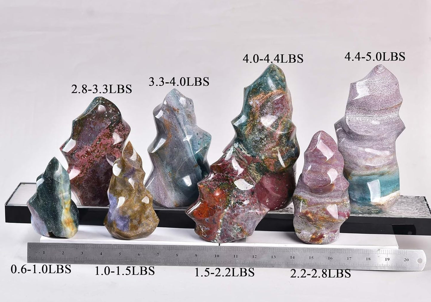 AMOYSTONE Ocean Jasper Flame Shaped Stone Towers Obelisk Natural Healing Crystal Quartz Reiki Energy Decoration Home Office Decor 4.0-4.4LBS