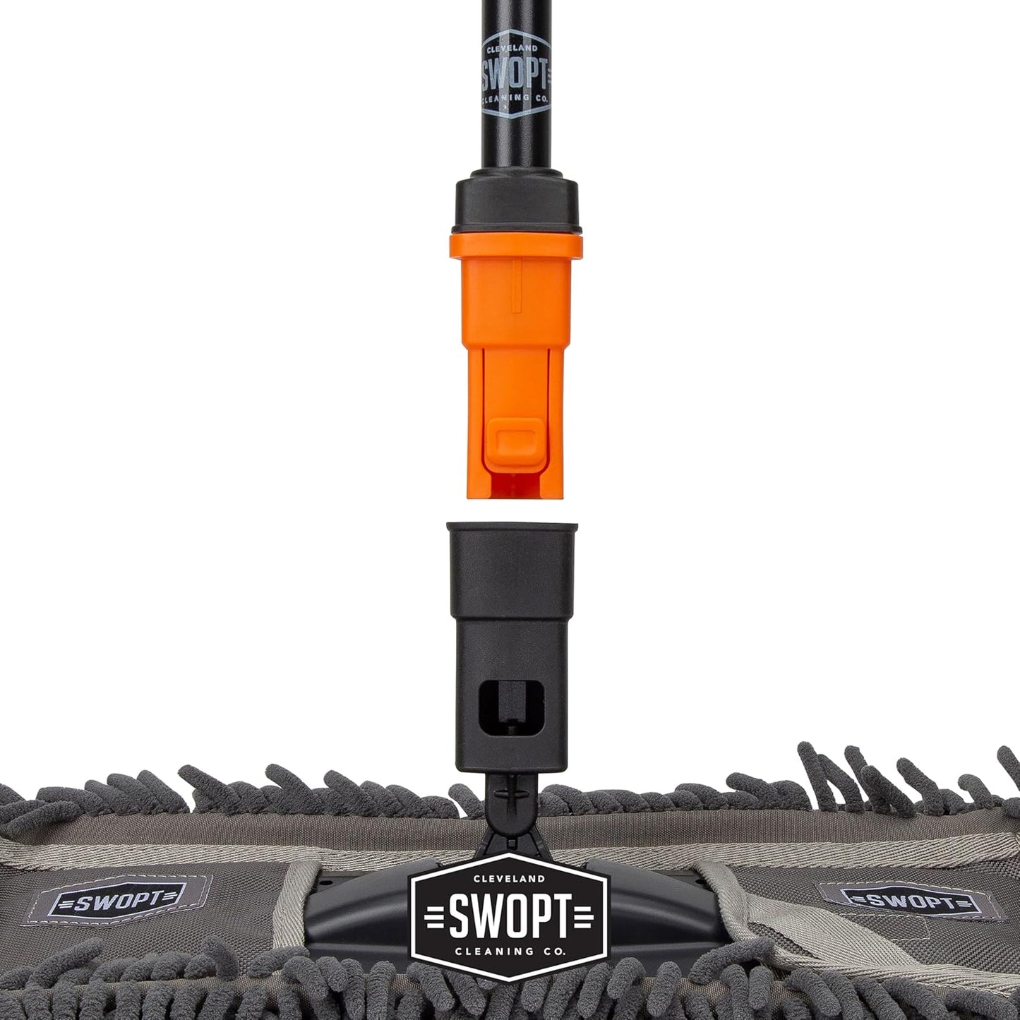 SWOPT 24” Microfiber Dust Mop + 60" Steel Handle, Combo — Includes Additional 24” Microfiber Refill, Machine Washable — Dust Mop Head with Long Handle Interchangeable with All SWOPT Cleaning Products