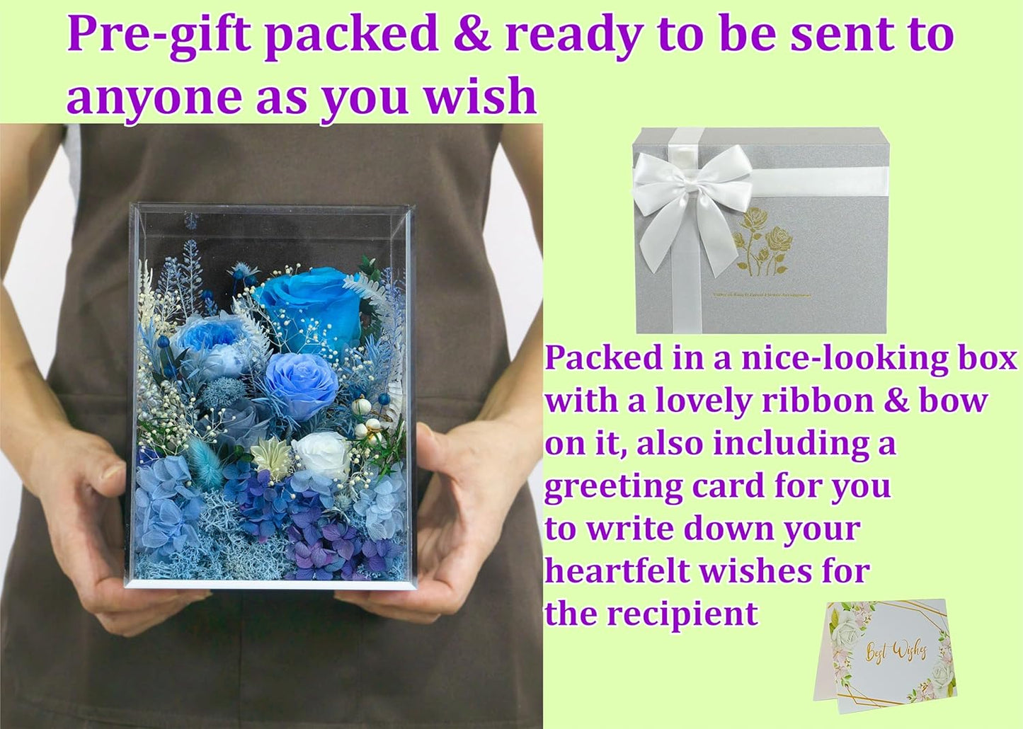 Valley of Rain & Forest Long-Lasting Real Flowers, Handcrafted Preserved Rose Bush For you to Send Love for All Occasions, Floral Arrangement for Indoor Decoration (Blue Rose)