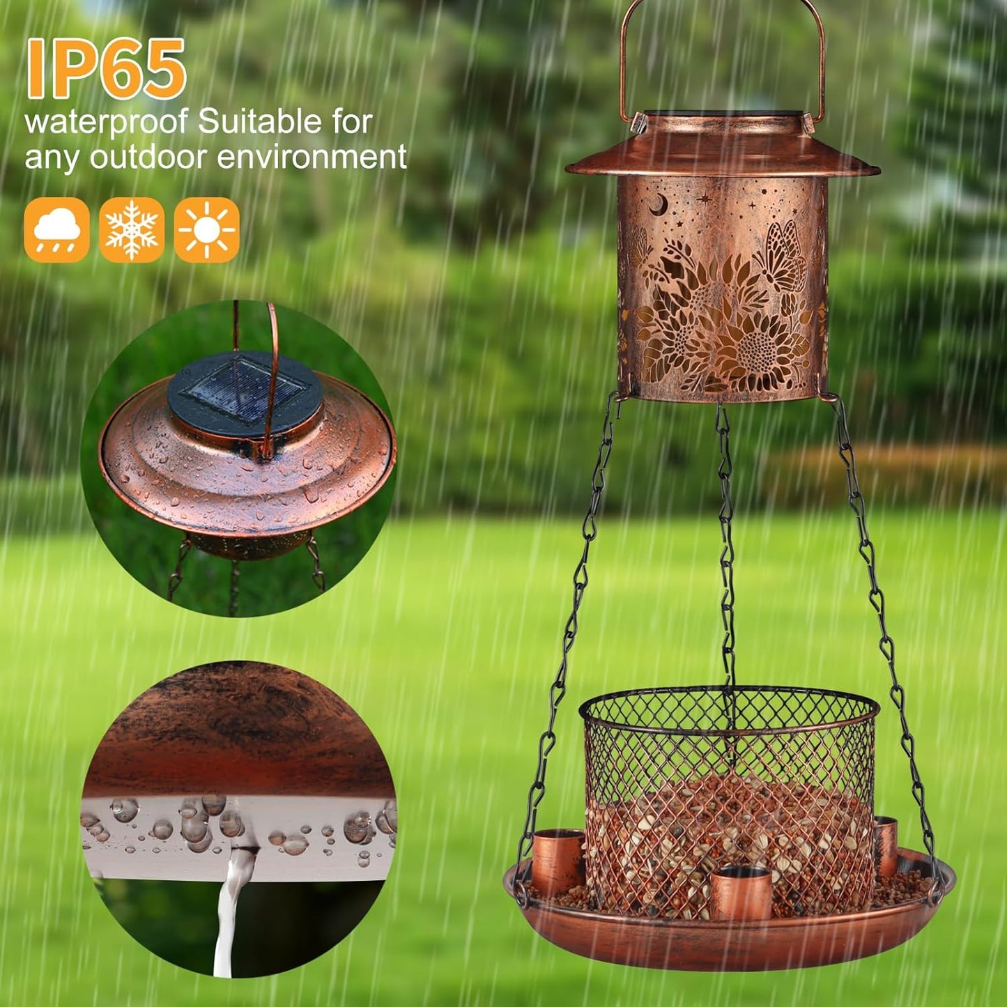 Butterfly Solar Bird Feeder for Outdoor Hanging Gifts for Women Mom Sunflower Metal Wild Birdfeeder Garden Lantern Decor Lanterns Outside for Yard Patio Lawn Pathway Landscape