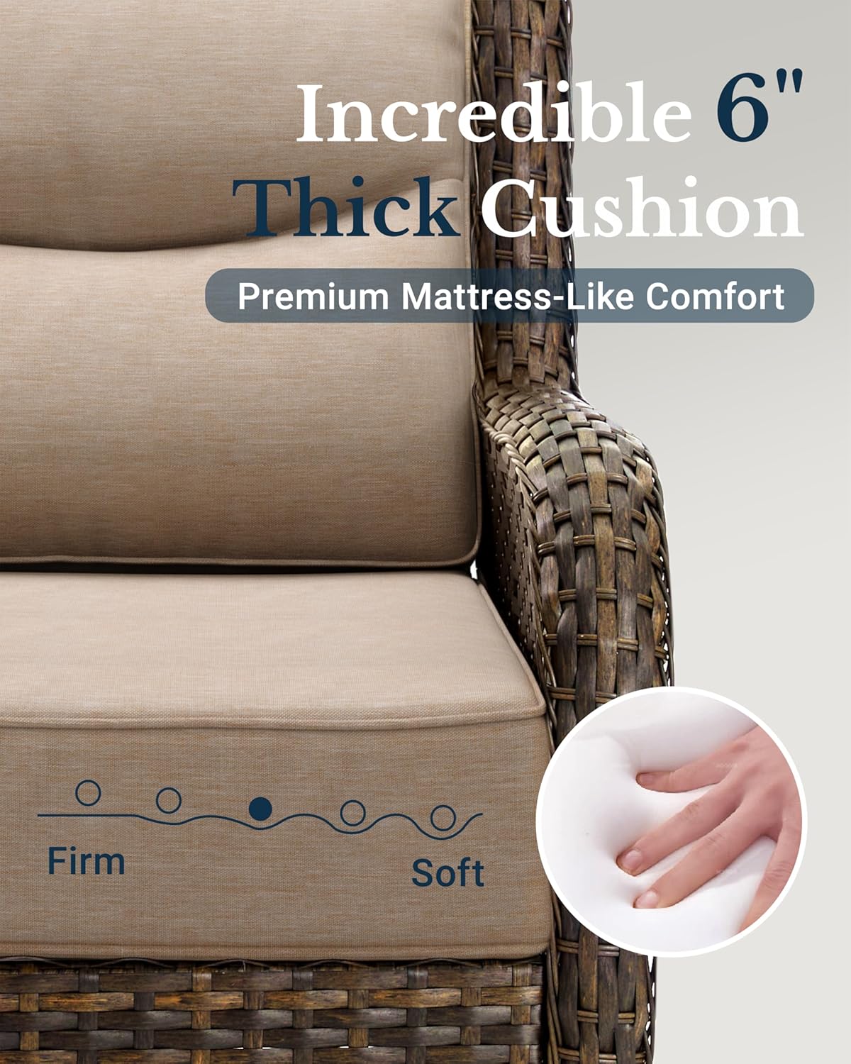 HILLGA Luxury Patio Furniture Set with 6-inch Thick Cushion, Outdoor High Back Swivel Rocker Patio Chairs, 6PCS Wicker Conversation Set for Deck Yard and Poolside, Beige (V2)