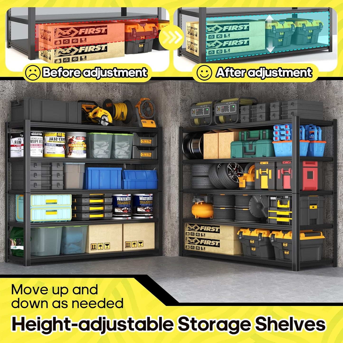 5 Tier Adjustable Metal Shelving Storage Rack,Storage Shelves,59.8" Wx24 Dx76.6 H Garage Shelving Heavy Duty,Industrial Shelving Unit for Basement,Warehouse,Garage Organization.3 Pack