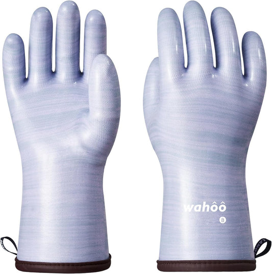 wahoo Professional Liquid Silicone Oven Mitts Gloves, Heat Resistant Gloves for Cooking, Baking, CoralAir Liner, 12 Inch, Purple, XXL