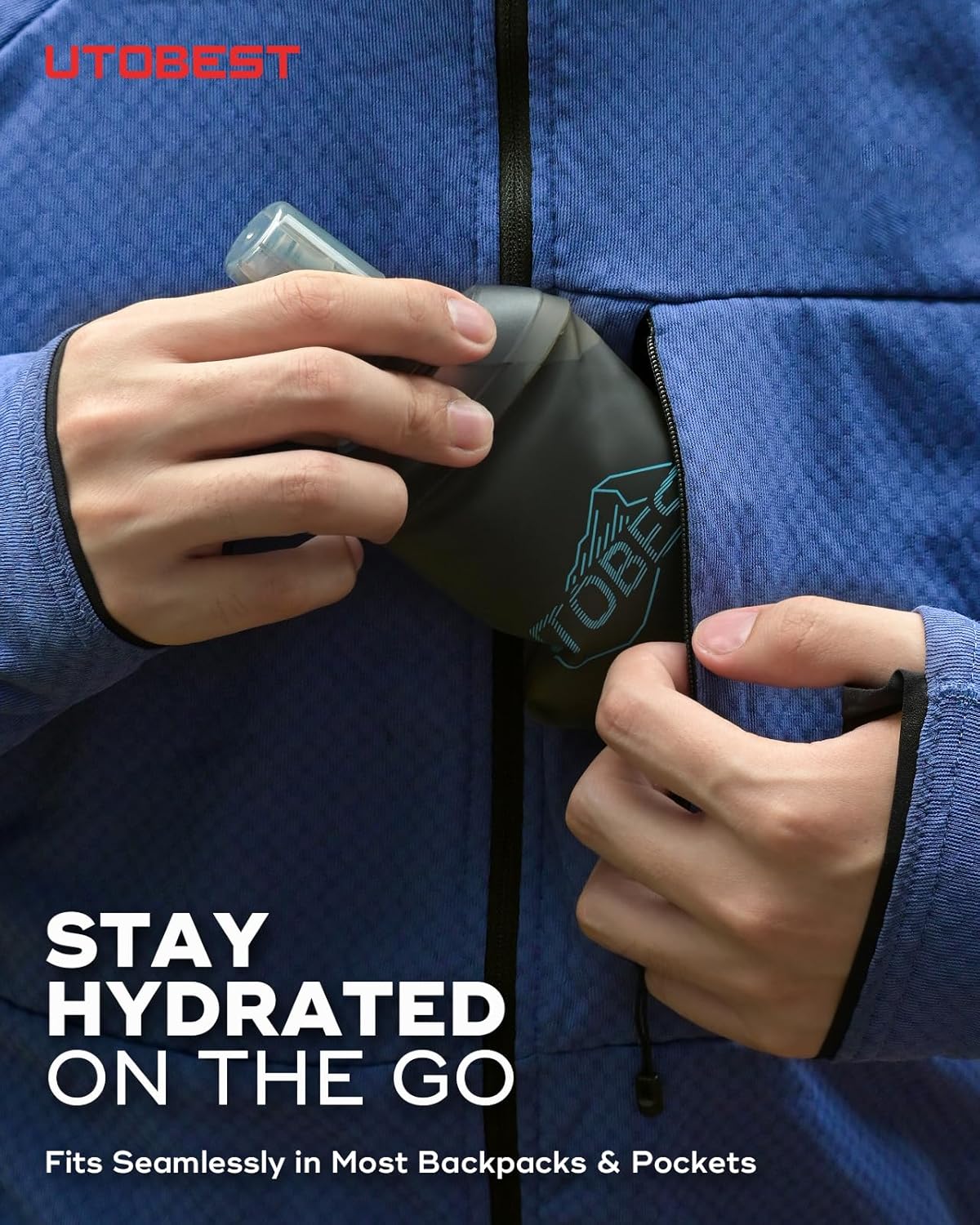 UTOBEST 150ml Soft Flask, 2 Pack Flexible TPU Hydration Water Bottle, Collapsible with 28mm Caliber for Running, Hiking, Cycling, Climbing, and Marathon Blue