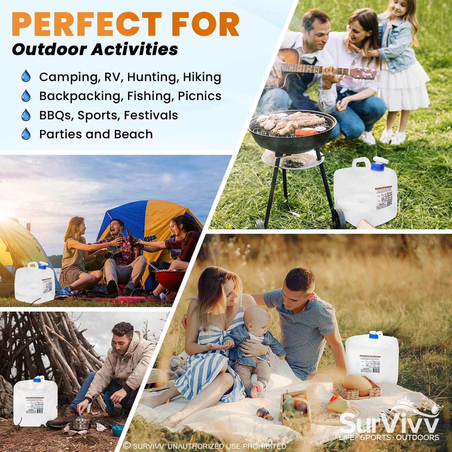 Collapsible Water Container with Spigot, BPA Free, Food Safe Camping Water Storage Cube Jug for Outdoor Hiking Hurricane & Emergency Survival Kit, Portable Foldable Canteen