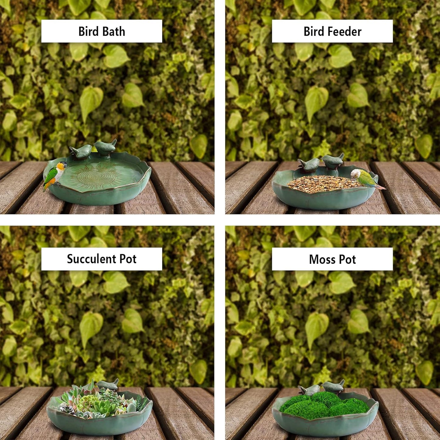 Ceramic Heavy Duty Ground Wild Bird Bath Bowl or Feeder for Outdoor Garden, Bowl Only (Beige)