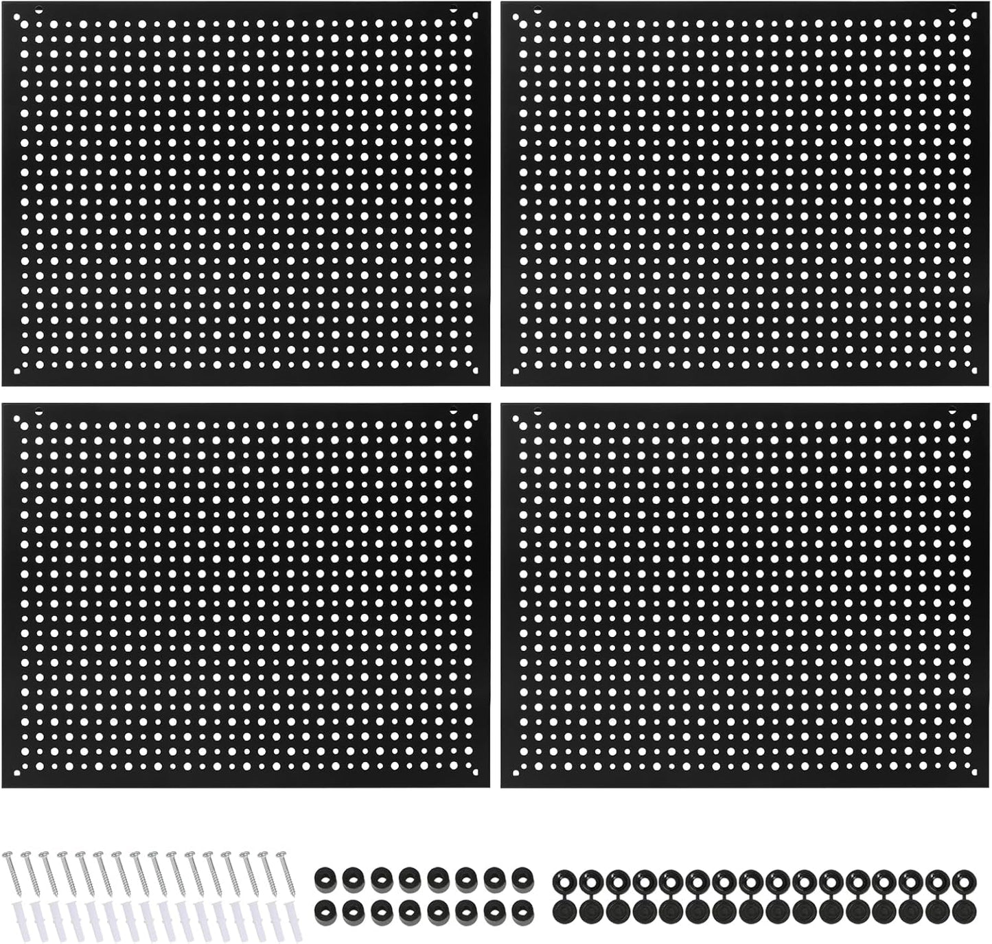 4 Pack Heavy Duty Steel Pegboard Garage Organization Panels,Universal 1/8 and 1/4 Pegboard Accessories,Suitable for Tool Storage,Garage Storage etc.(Black, 16X12)