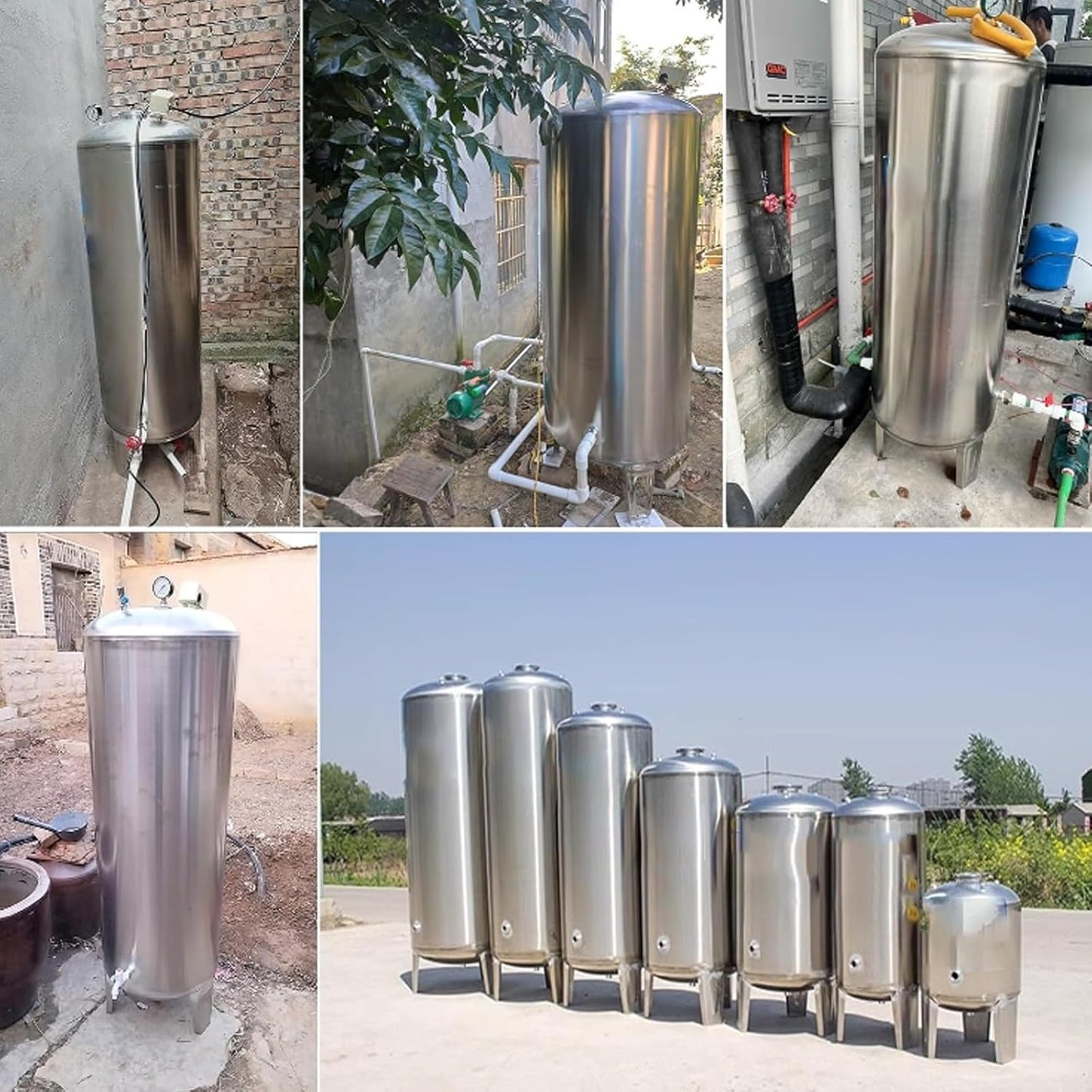 Water Supply System, Fully Automatic Well Water Storage Tank, Stainless Steel Pressure Tank with mounting Fittings for Well/Industrial Cleaning/Garden Watering(500L/132gal)