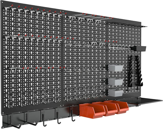 TORACK Metal Pegboard Wall Organizer System for Garage, 109PCS Pegboard Accessories Organizer Kit with Pegboard Bins, Hooks, Peg Locks, Pegboard Storage System for Workbench(Black)