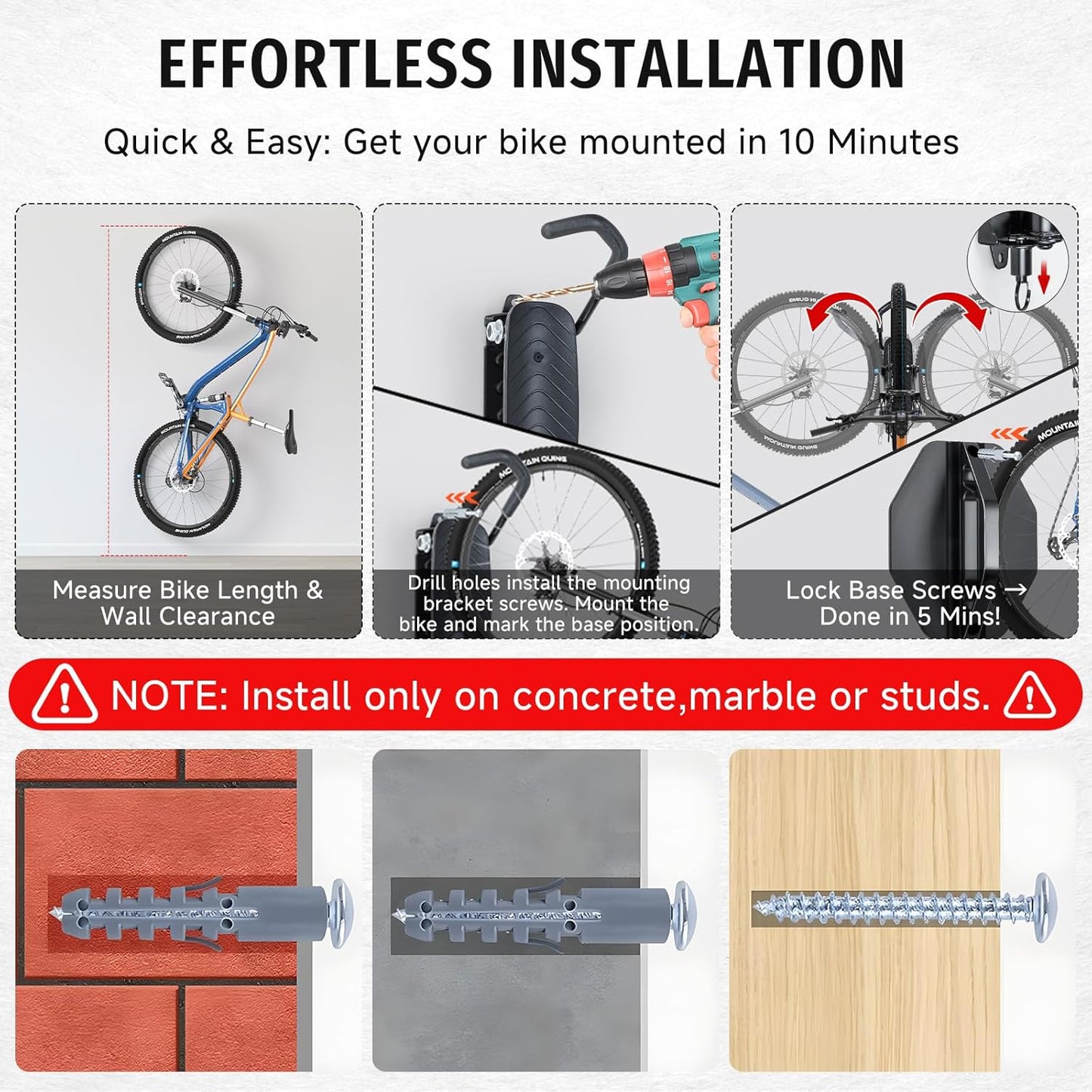 Bike Rack Garage,Bike Wall Mount, 150° Swivel & Space-Saving Vertical Bike Hangers for Storage, Sturdy Bike Stand Holds Up to 66lbs, Easy to Install, 1 Pack