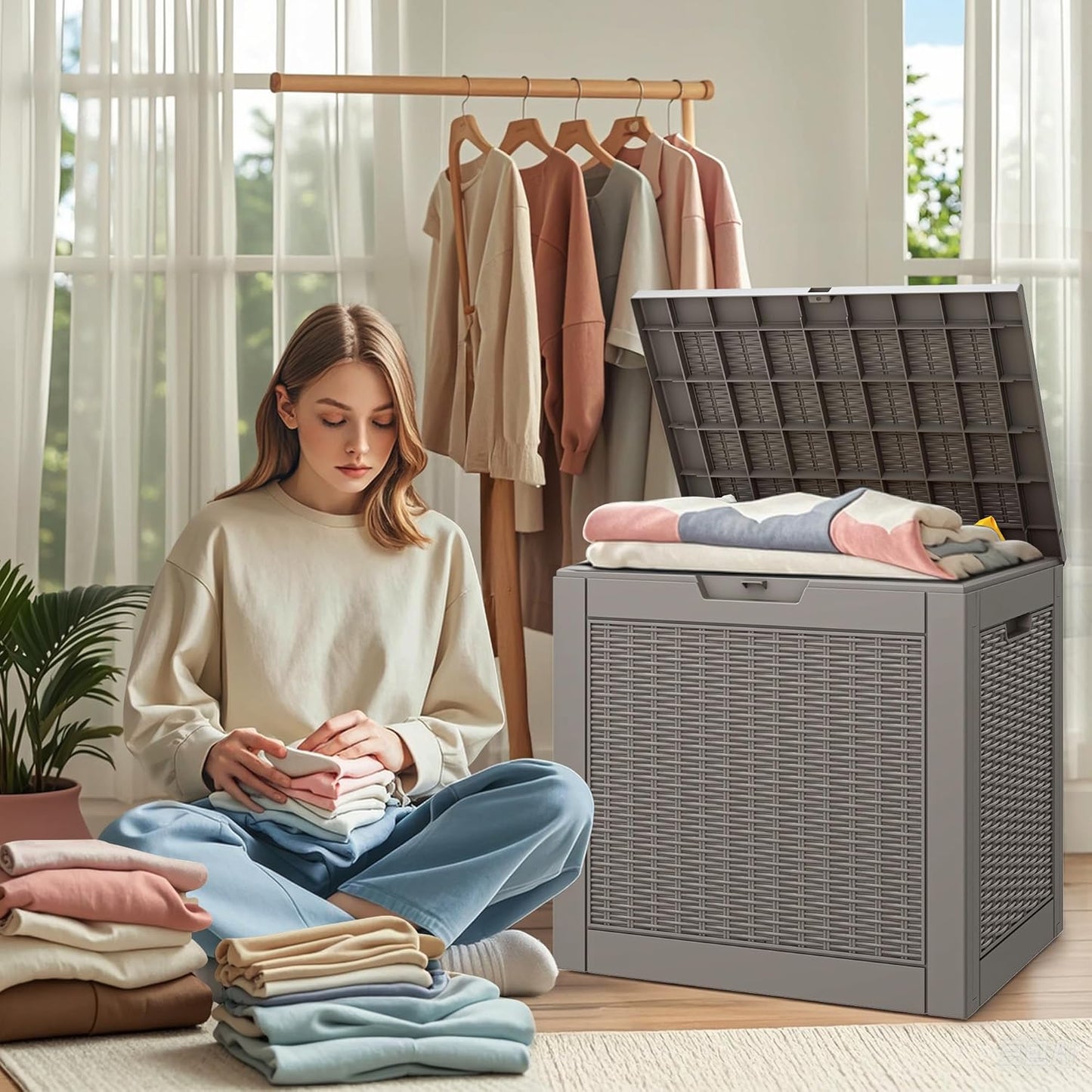 KAMABOKO 30 Gallon Outdoor Storage Box, Resin Deck Boxes Indoor and outdoor, Waterproof Storage Box Lockable Lid for Garden Tools, Package Delivery, Pool Supplies, Patio Cushions, Grey