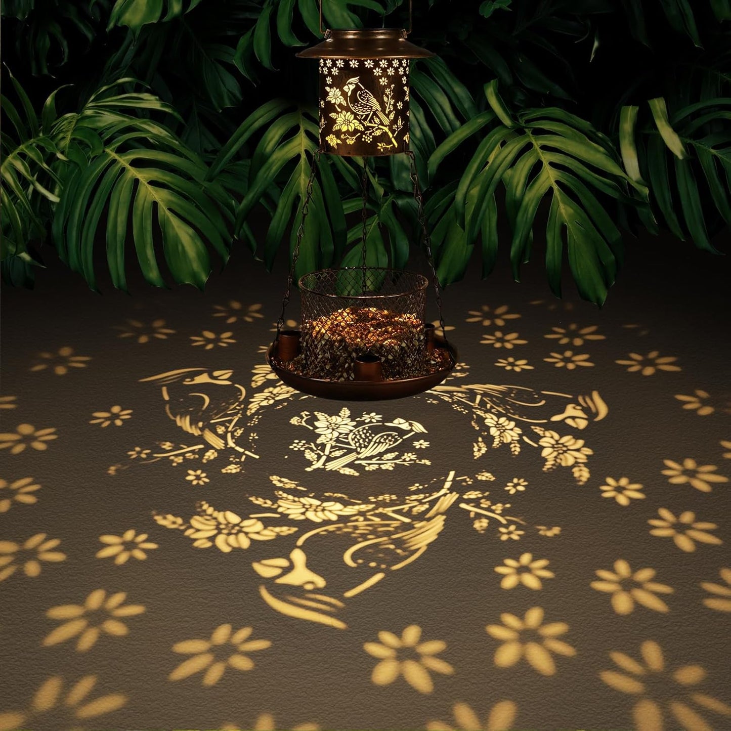 Cardinal Bird Feeder for Outdoor Gifts for Women Mom Grandma Hanging Metal Wild Birdfeeder Garden Solar Lantern Decor Lanterns Outside for Yard Patio Lawn Pathway Landscape