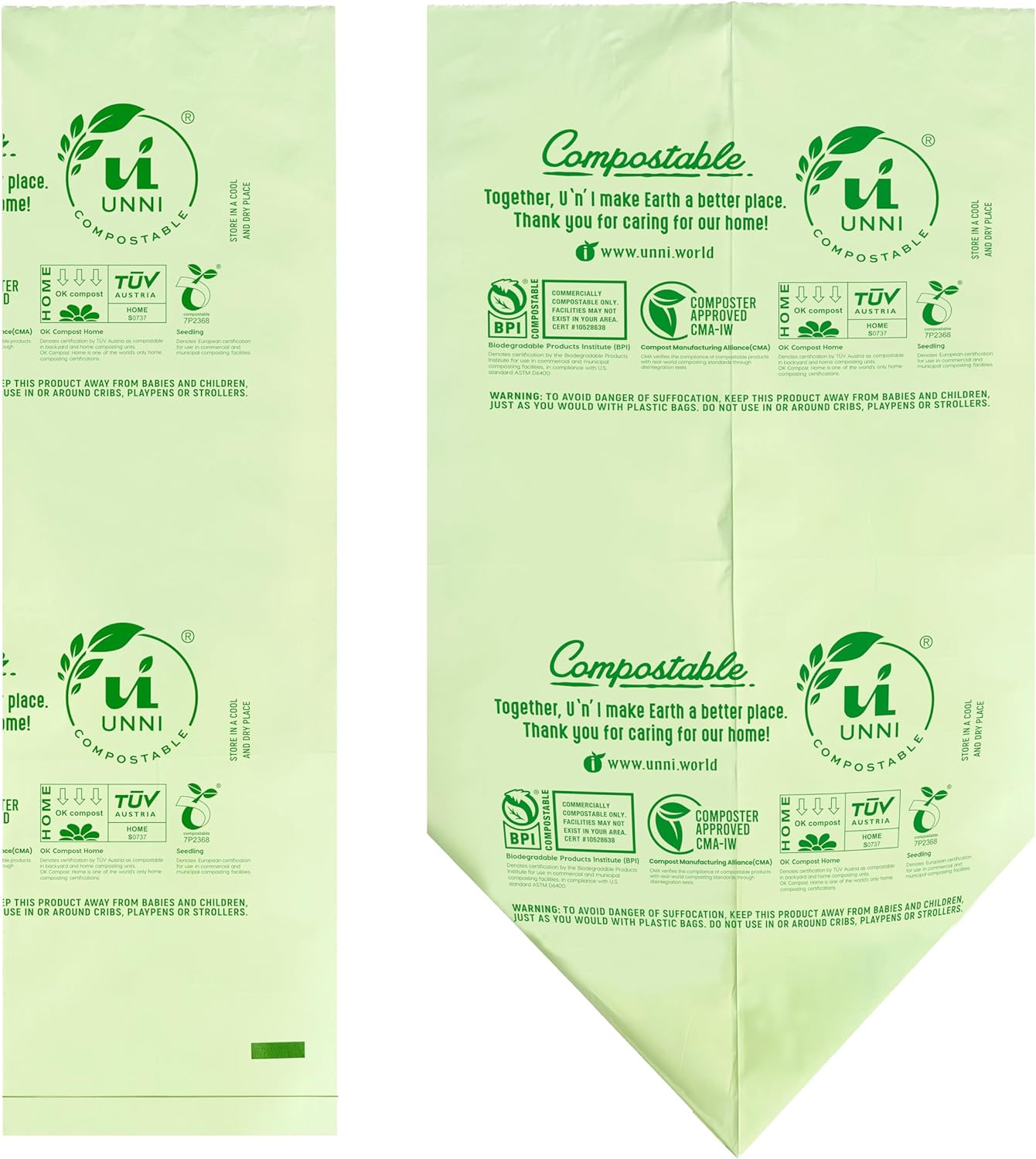 UNNI Compostable Trash Bags, 2.6 Gallon / 9.84 Liter, 200 Count, Extra Thick 0.71 Mil Small Kitchen Food Scrap Bin Liners, Certified by BPI, CMA & OK compost HOME, Meets the ASTM D6400 Standard