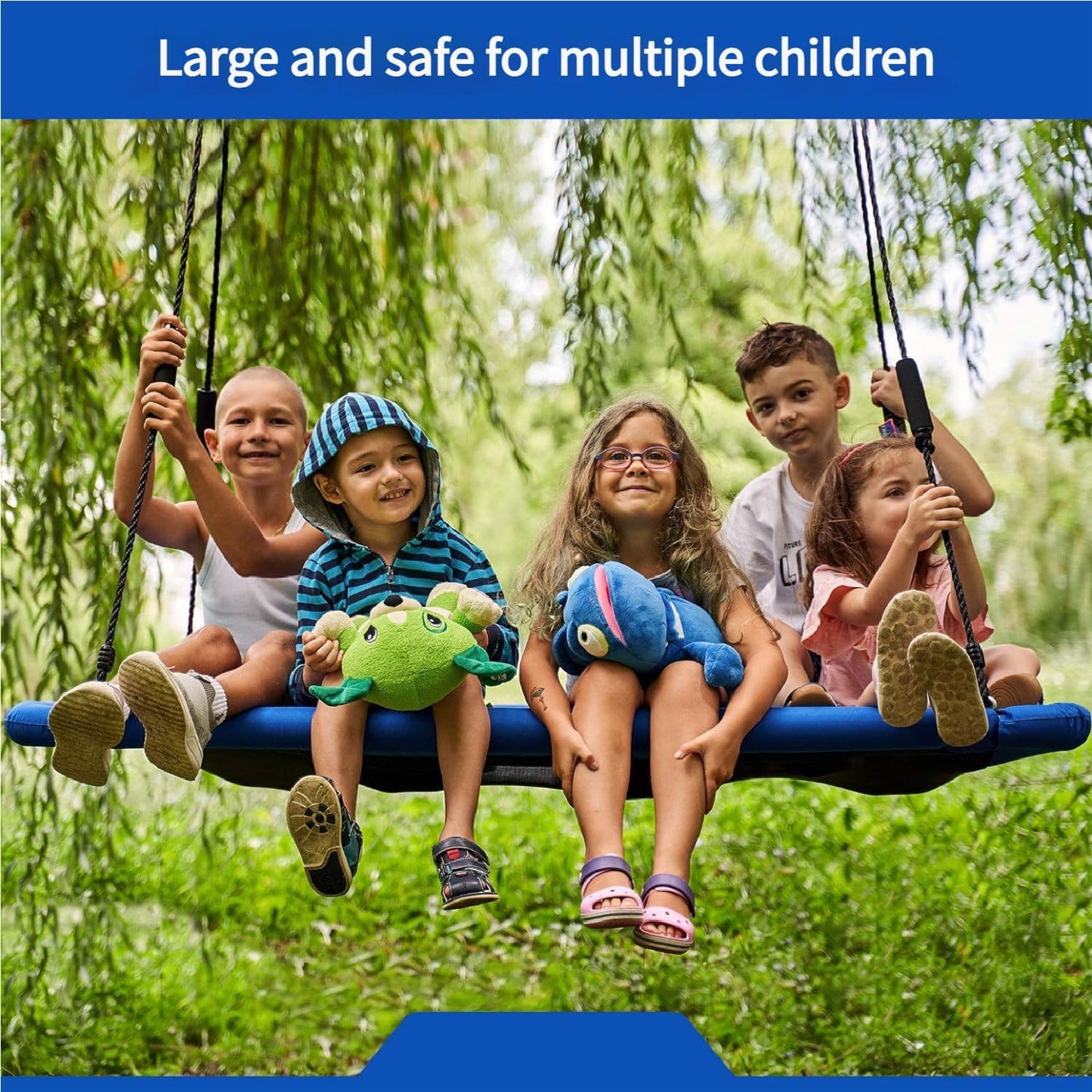 60-Inch Heavy-Duty Rectangle Platform Swing for Backyards - 700lb Capacity Waterproof Outdoor, Kids & Adults Tree Swing (Blue)