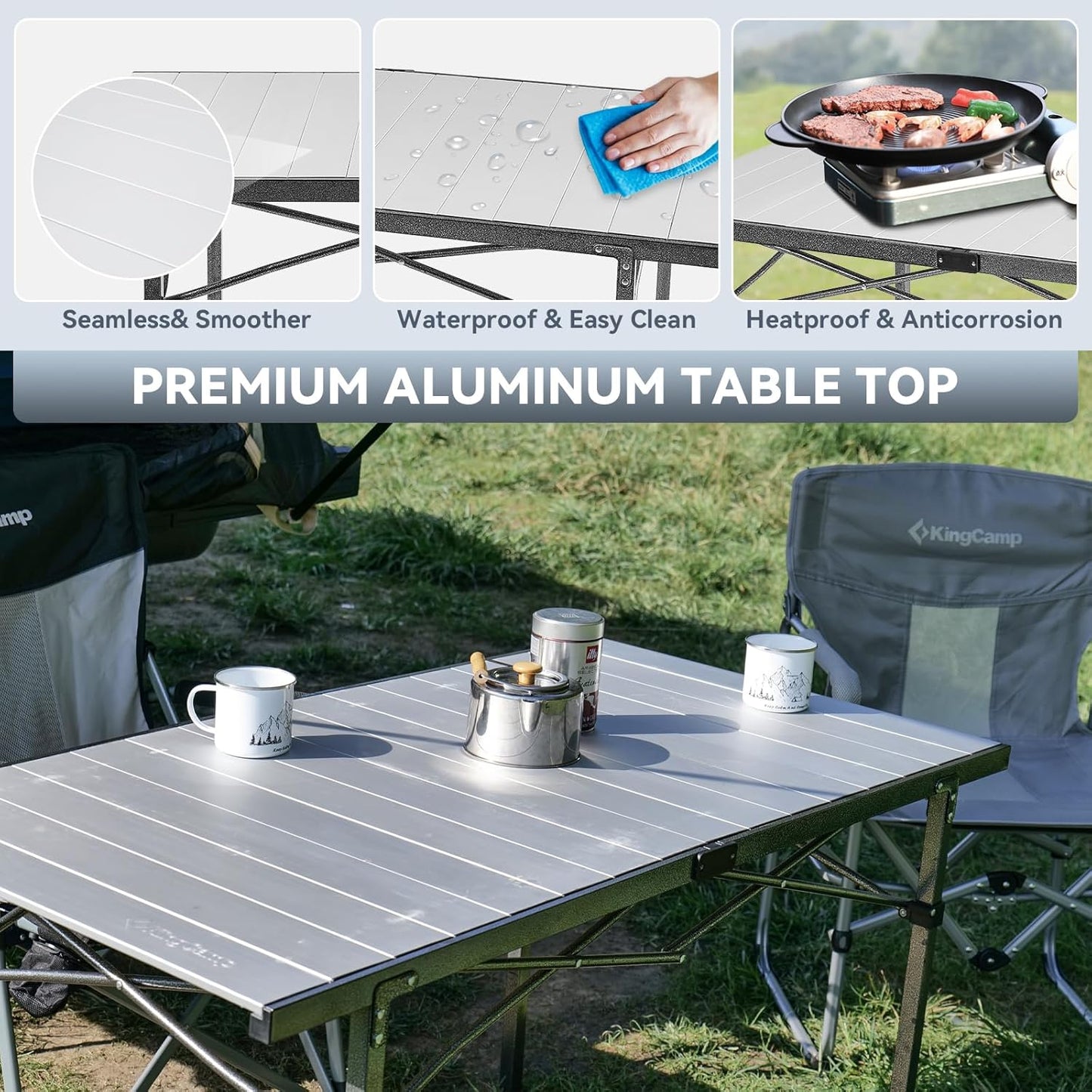 KingCamp Camping Table Folding Portable Table Aluminum Roll Up Lightweight Foldable Large Camp Table for Indoor Outdoor Picnic Backyard, 53.5"X27.5"
