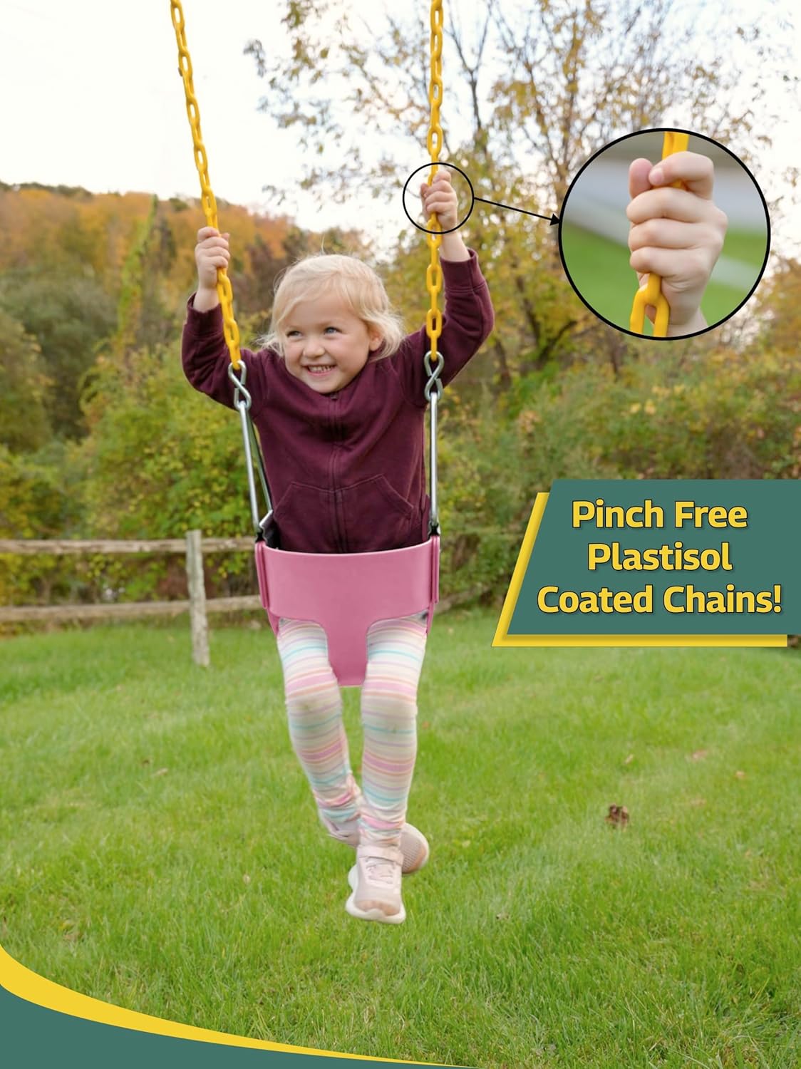 Eastern Jungle Gym Heavy-Duty High Back Full Bucket Toddler Swing Seat | Coated Chains Fully Assembled | Pink Swing Set Accessory