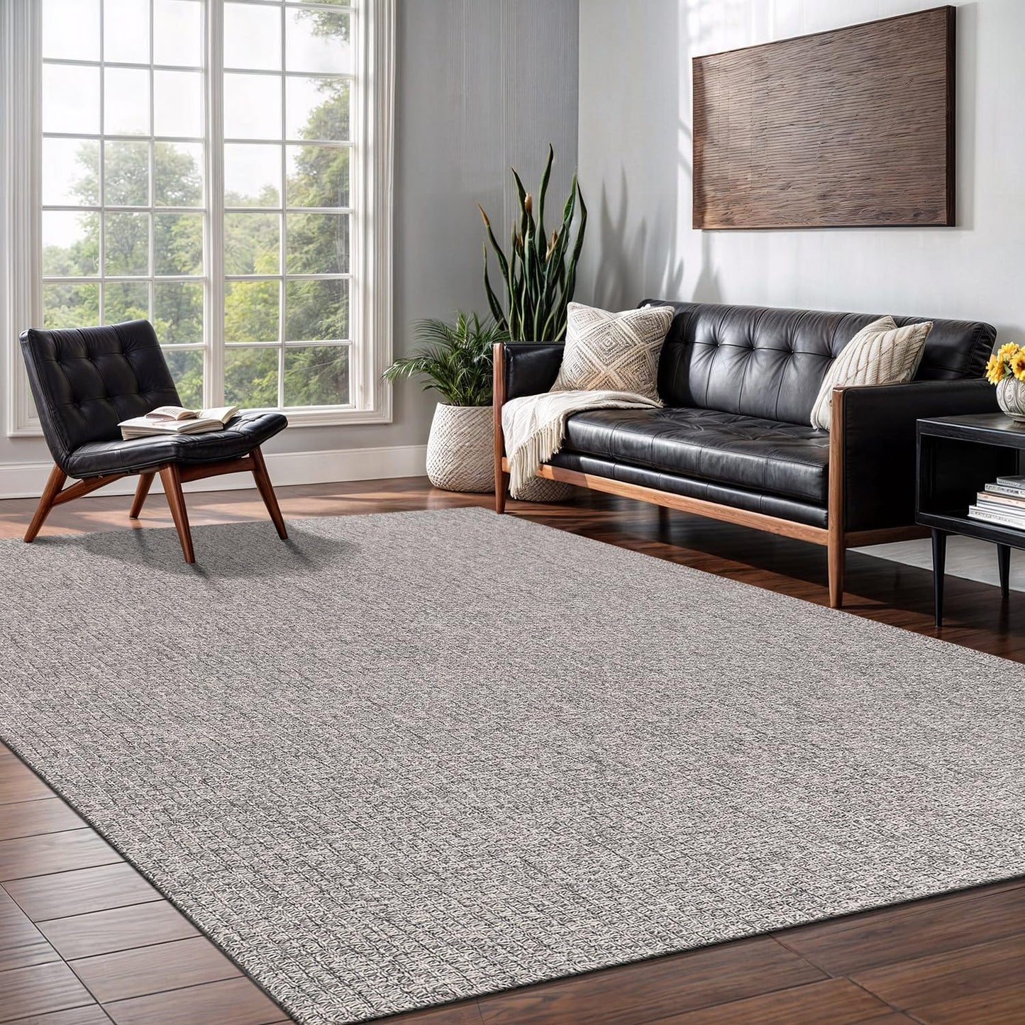 Easy Jute Rug 4x6 Indoor Outdoor Natural Rugs Solid Fiber Rug Woven Area Rug Boho Easy Clean Inside Carpet for Living Room Bedroom Dining Room Hallway or Outdoor Patio Porch (4 X 6 Silver)