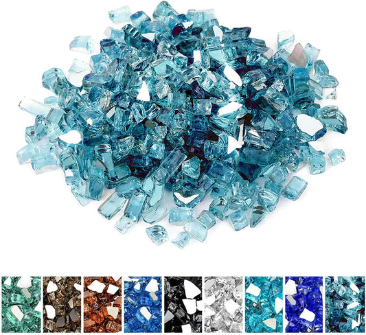 Mr. Fireglass 10 Pounds Fire Glass - 1/4 Inch High Luster Reflective Tempered Glass Rocks for Fireplace Fire Pit Table and Landscaping, Aqua Blue