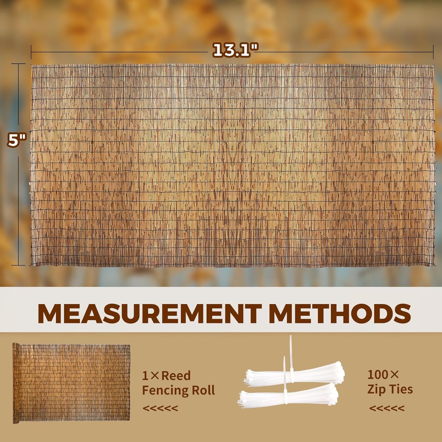 Natural Reed Fencing, Eco-Friendly Reed Fence, 5 feet High x 13.1 feet Long, Reed Screen for Backyard Patio Garden and More,Brown…