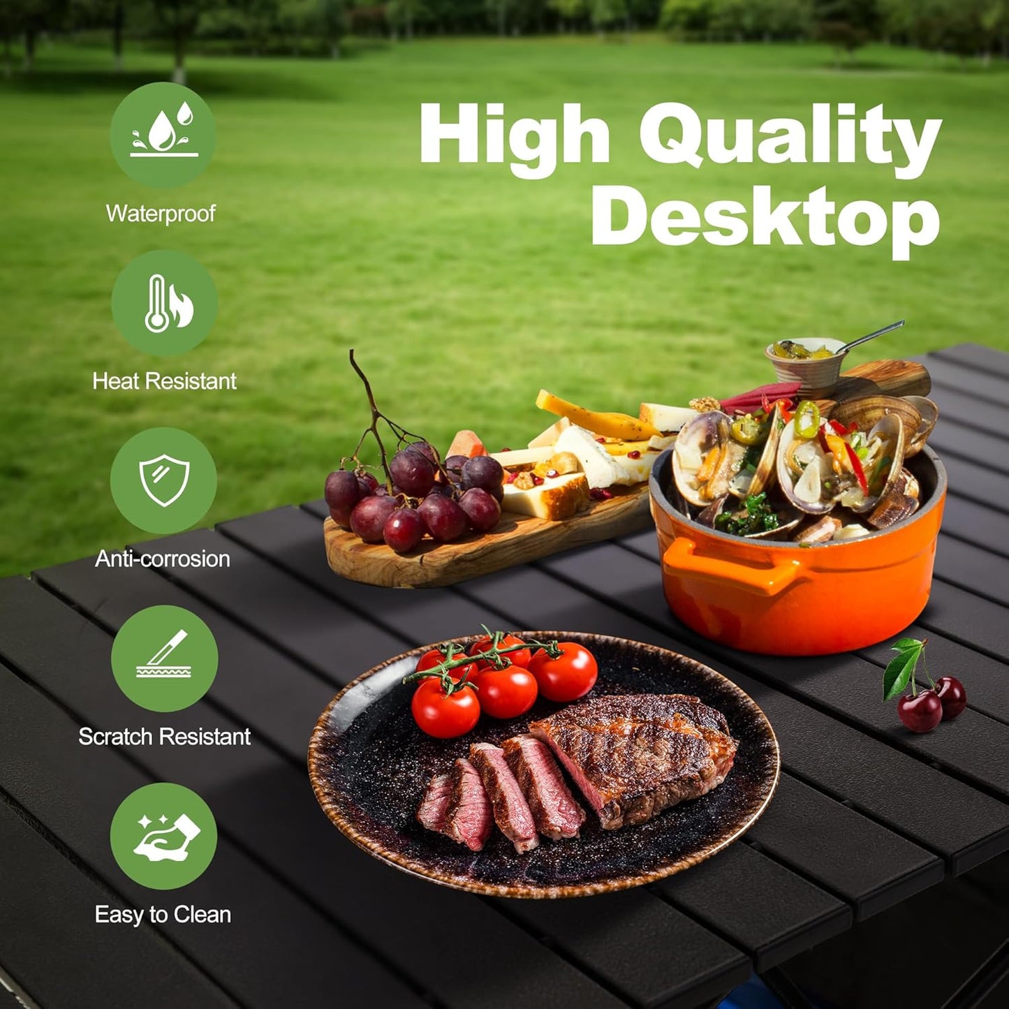 LET'S CAMP Folding Camping Table, Portable Aluminum Roll-up Picnic Backpacking Table with Adjustable Height, Large Storage and Carrying Bag for Picnic, Camping, BBQ, Party, Backyard, Beach