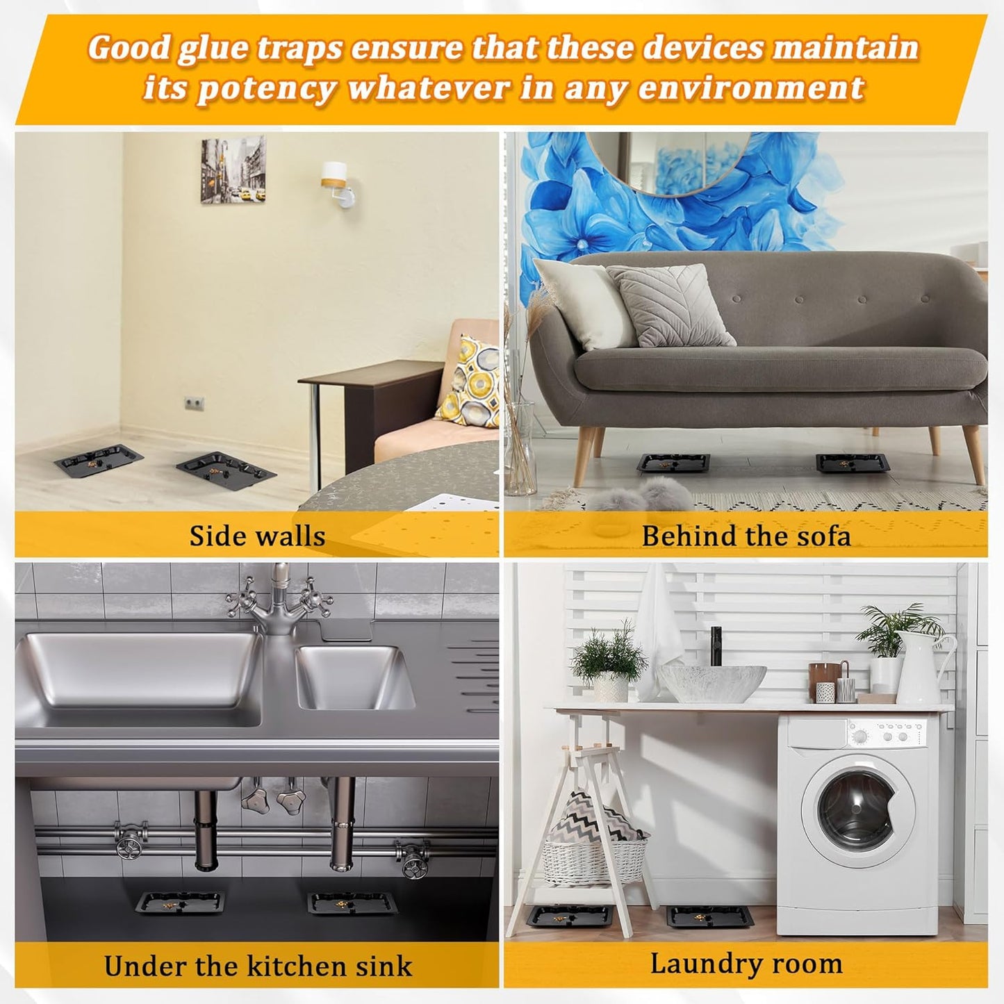 Qualirey 12 Pack Mouse and Insect Glue Traps, Strong Sticky Mice Traps Indoor for Home, Pre Scented Rodent Pads with Non Toxic Glue for House Garage, Ready to Use, Safe to Children and Pets (Black)