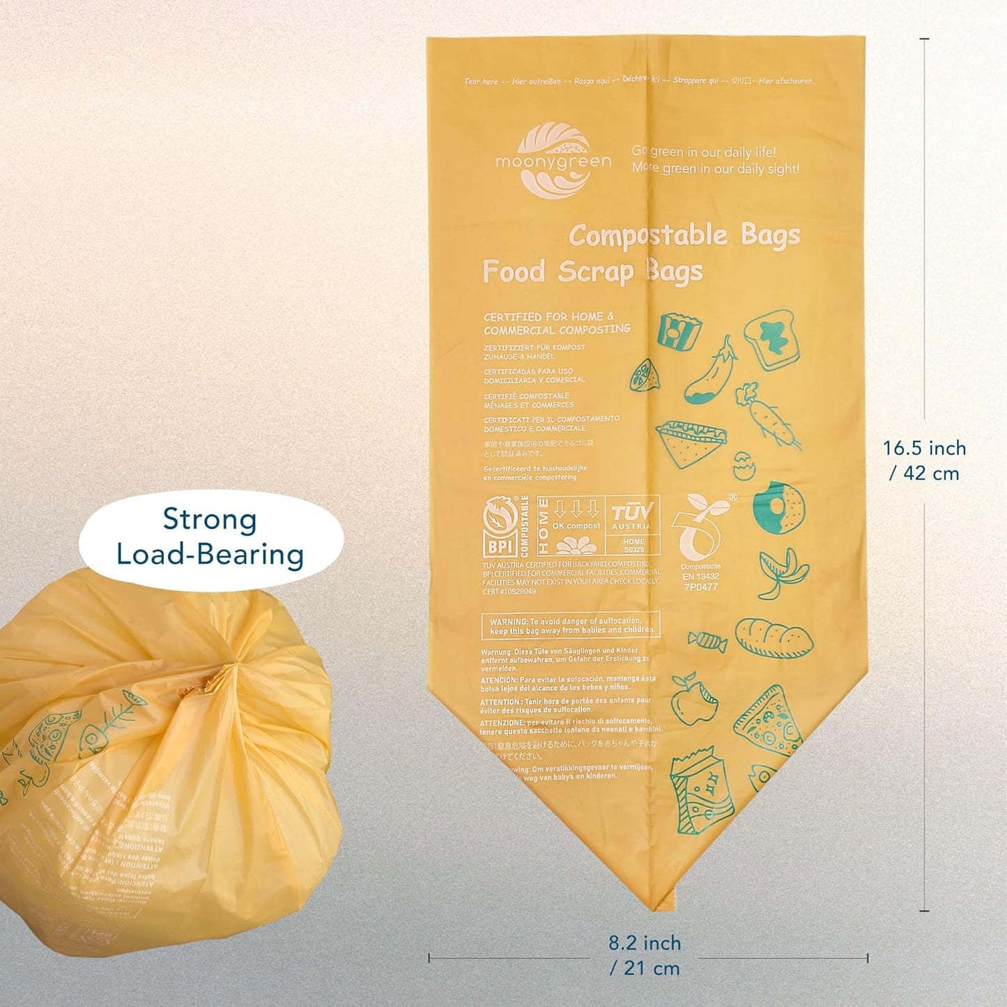 Compost Bags Small Trash Bags 2.6 Gallon, Extra Thick, US BPI ASTM D6400 Certified Compostable Food Scrap Kitchen Waste Bags, 100 Count