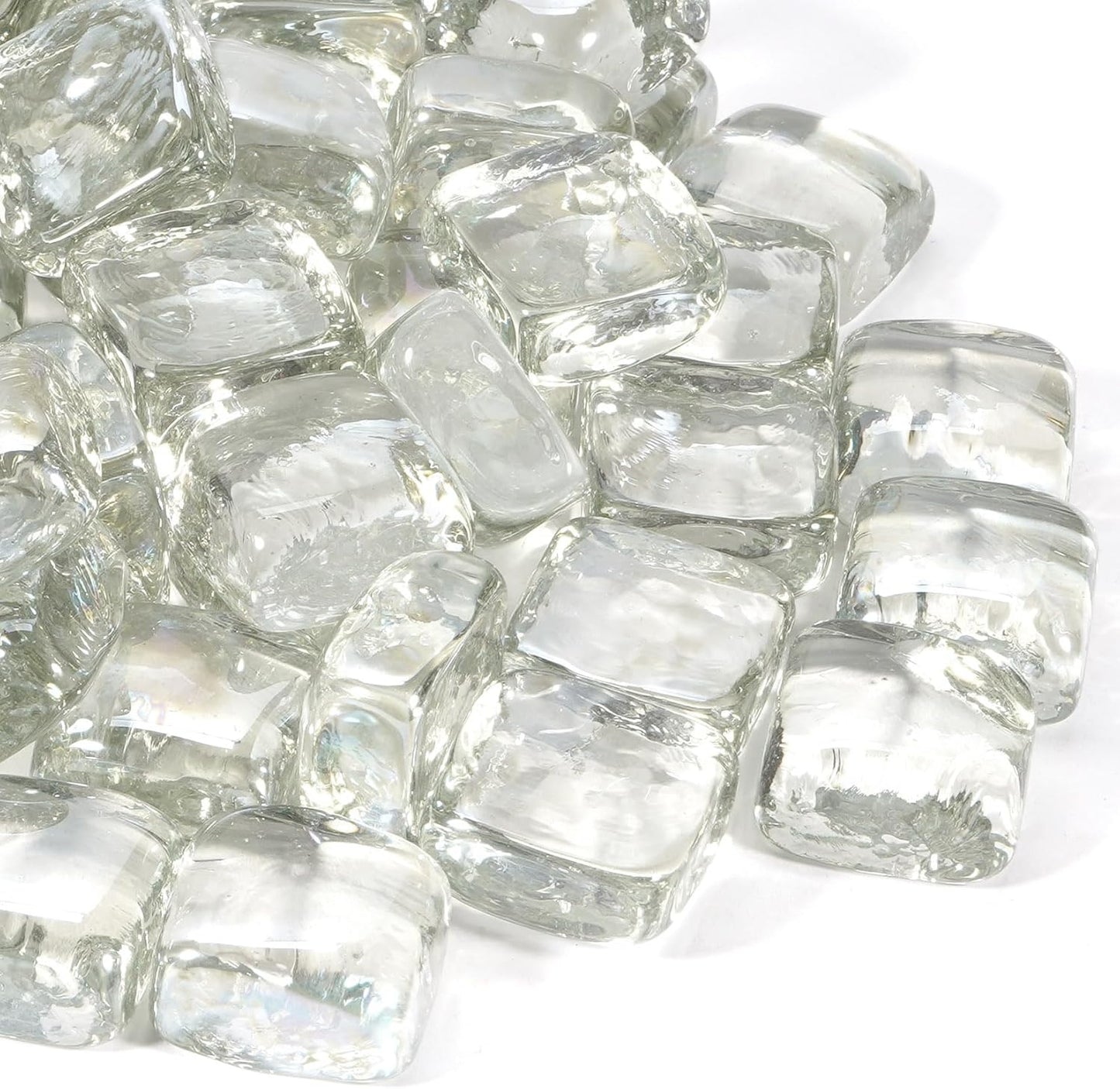 Clear Fire Pit Glass Cube, Tempered Glass Bead for Fireplace, Firepit Indoor or Outdoor, Propane and Natural Gas, 20 Pounds Fire Rocks, Heat Resistant, No Poping, Crystal Reflective