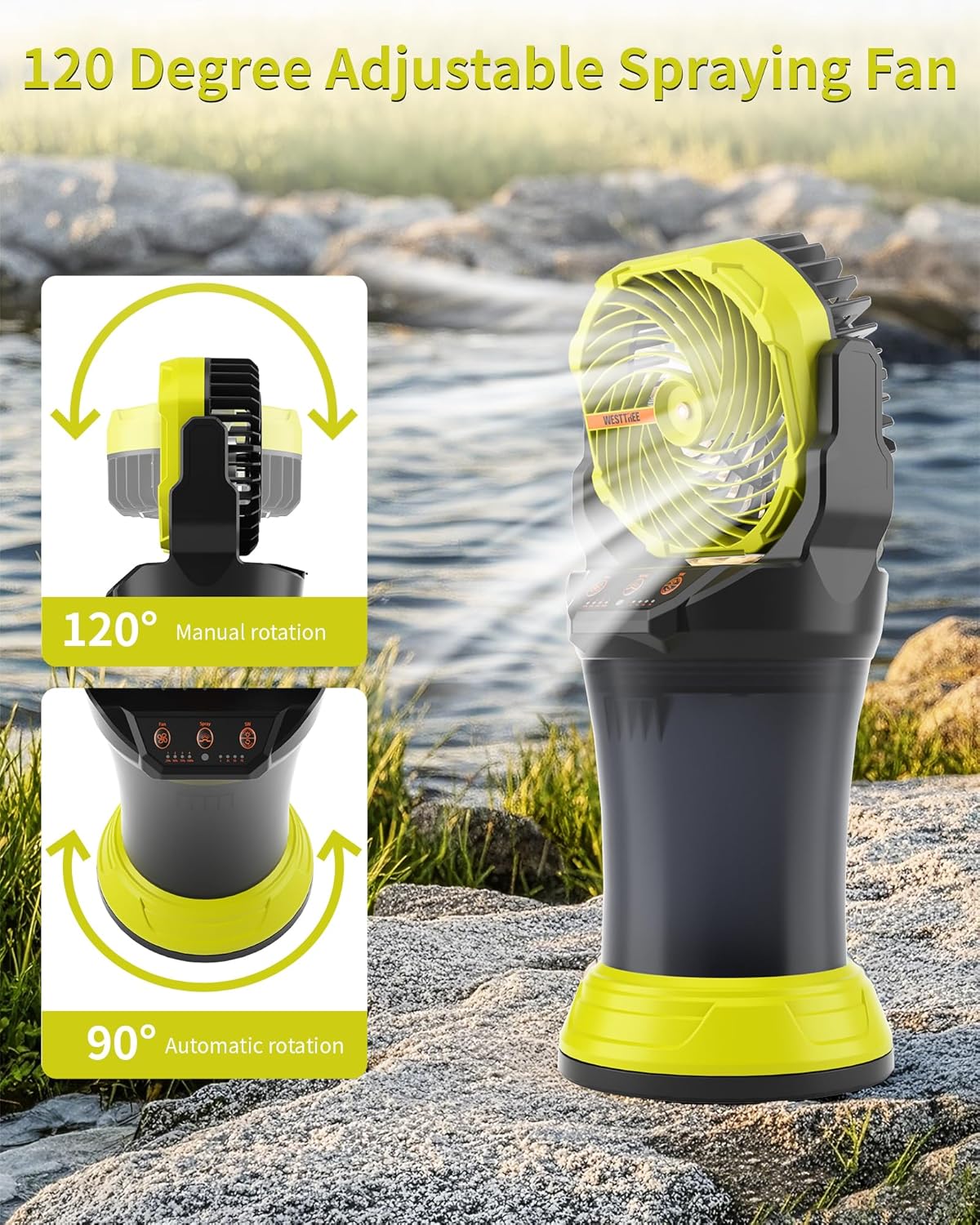 Portable Misting Fan with Large Battery Fan-Rechargeable Outdoor Misting Cooling Fans with 2L Water Tank,RGB Lights,4 Speeds & Spray Modes-for Patio, Camping, Beach, Workshop (Green)