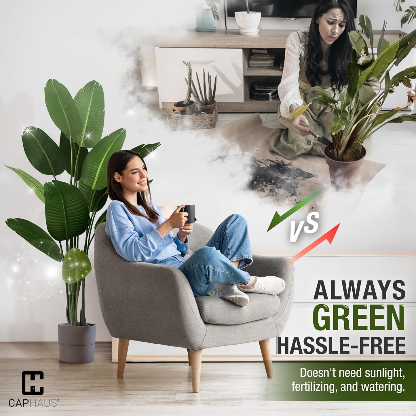 CAPHAUS 6 Feet Artificial Bird of Paradise, 72 Inch with 13 Trunks, Premium UV Resistant Lifelike Fake Plant in Pot with Dried Moss for Office, Indoor/Outdoor Use & Tropical Home Décor