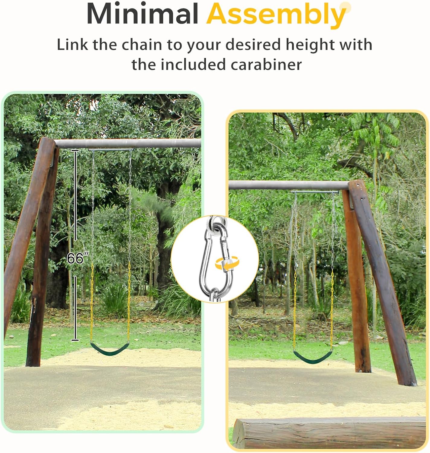 Decorlife 2 Pack Outdoor Swings Seats with 66" Rust-Resistant Heavy Duty Chain, Playground Swing Set Accessories Replacement Anti-Slip Seats, Backyard Swing Support 330lb for Kids or Adults (Green)