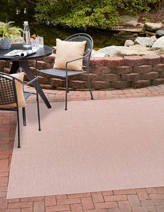 Unique Loom Collection Casual Transitional Solid Heathered Indoor/Outdoor Flatweave Area Rug (10' 8" Square, Whisper Pink/Ivory)