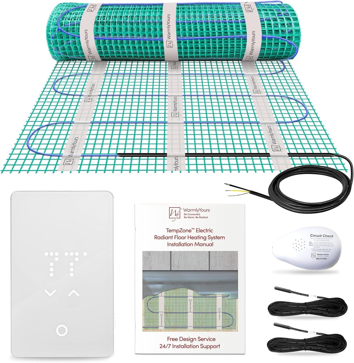 84 Sqft Heated Floor Mat Kit with Radiant Floor Heating System Thermostat UTN5, Two Sensors, Tester, 120V Electric Radiant Floor Heating Mat installs under Bathroom Tile, Vinyl - WarmlyYours TempZone