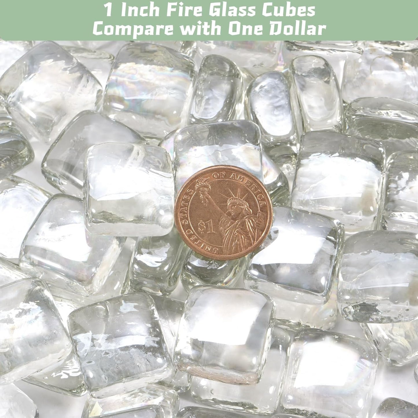 Clear Fire Pit Glass Cube, Tempered Glass Bead for Fireplace, Firepit Table Indoor or Outdoor, Propane and Natural Gas, 10 Pounds Fire Rocks, Heat Resistant, No Poping, Crystal Reflective